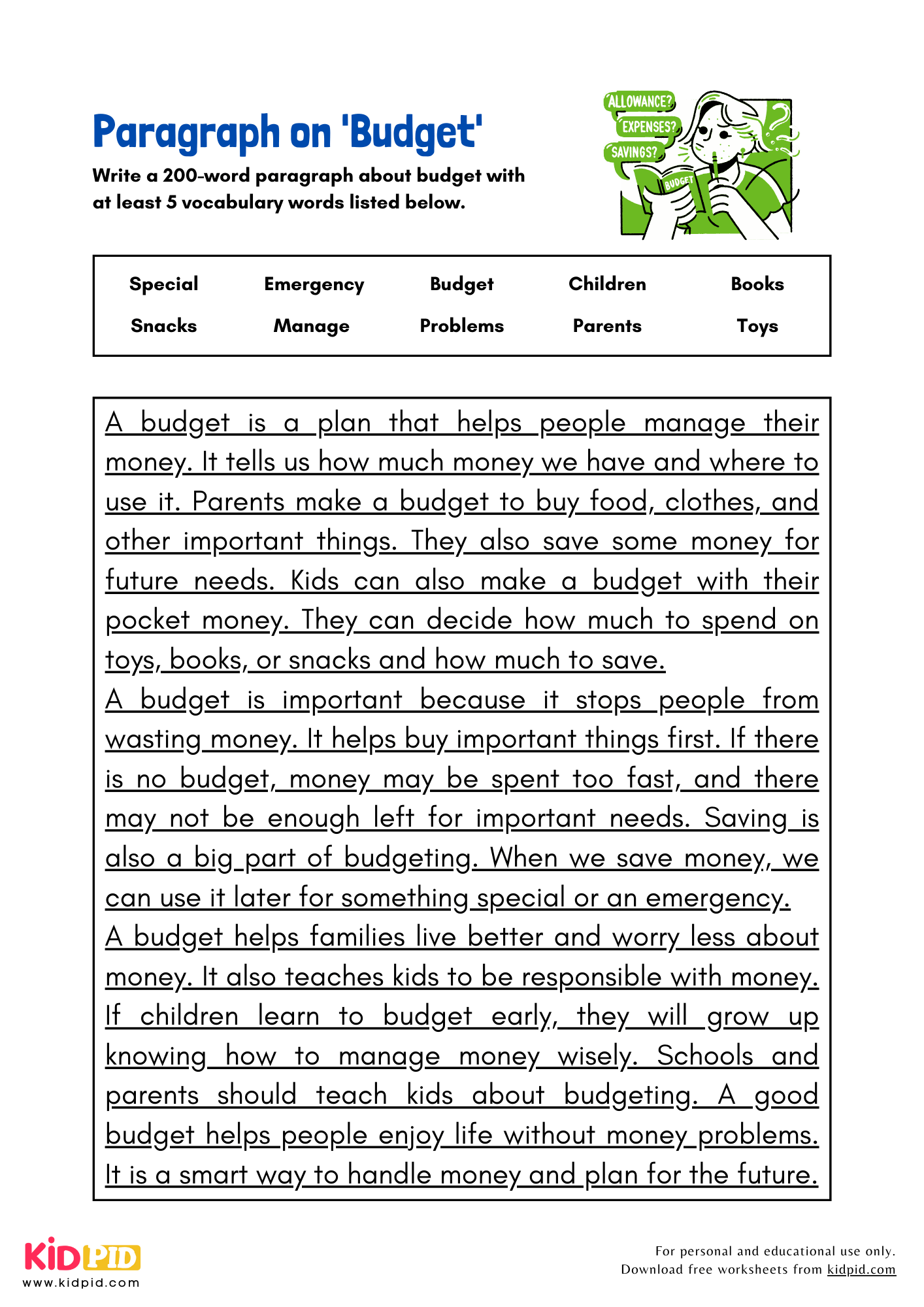 Paragraph on 'Budget' - 200 Words
