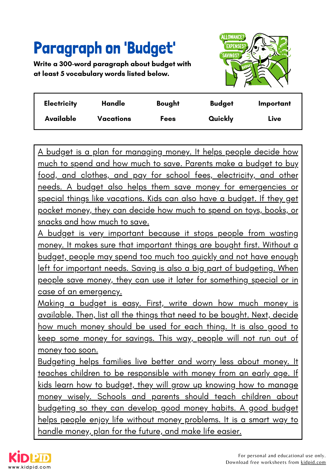 Paragraph on 'Budget' - 300 Words