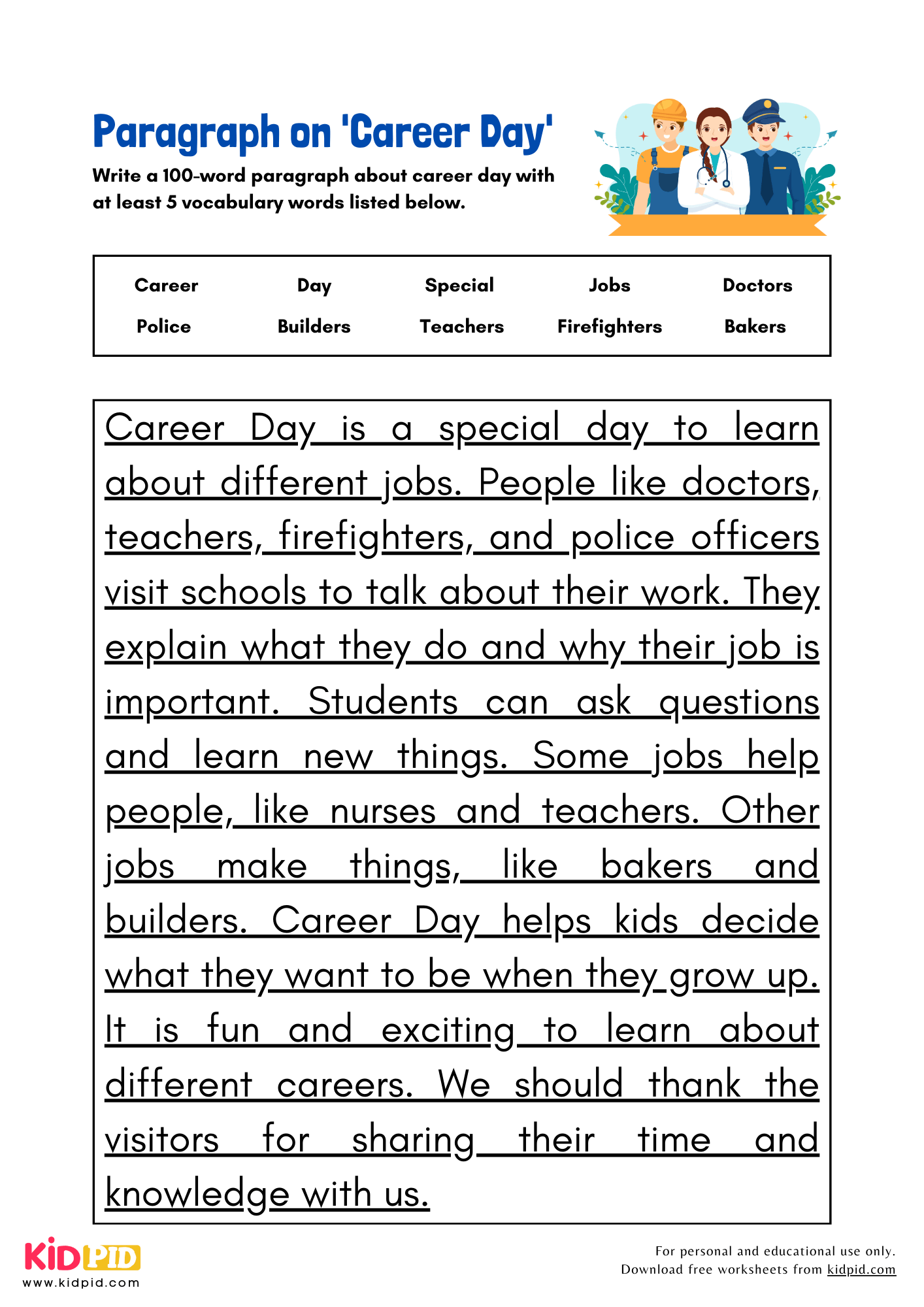Paragraph on 'Career Day' - 100 Words