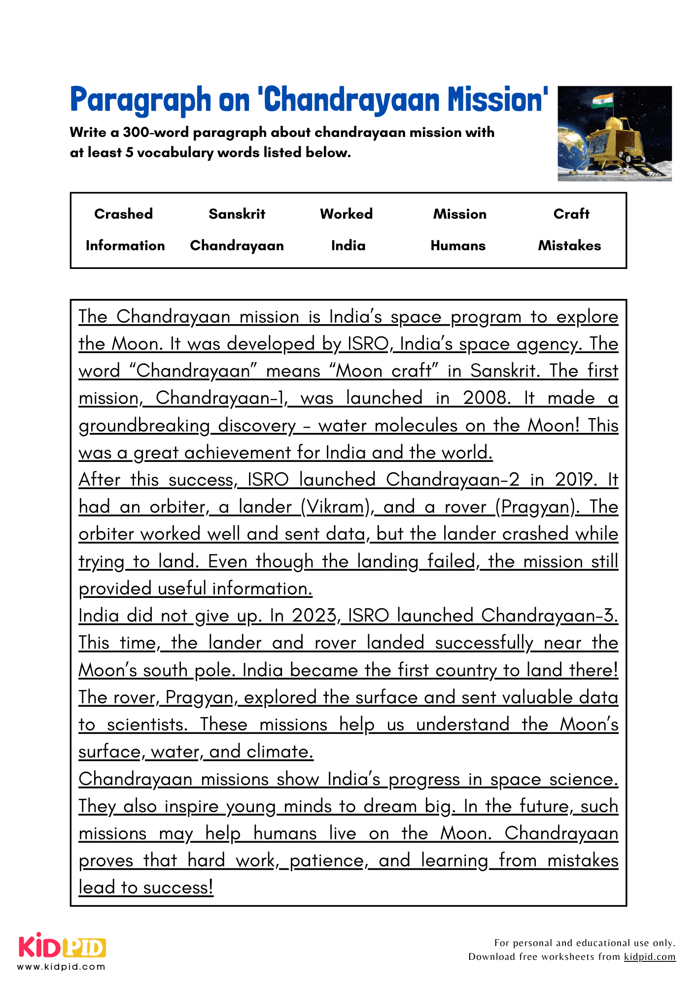 Paragraph on 'Chandrayaan Mission' - 300 Words