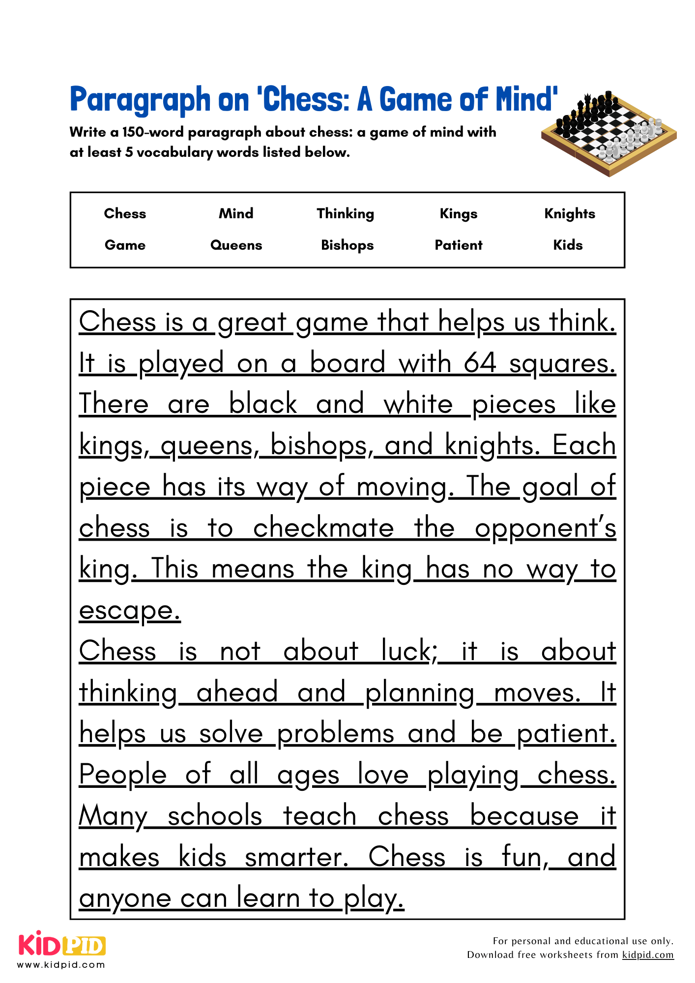 Paragraph on 'Chess: A Game of Mind' - 150 Words