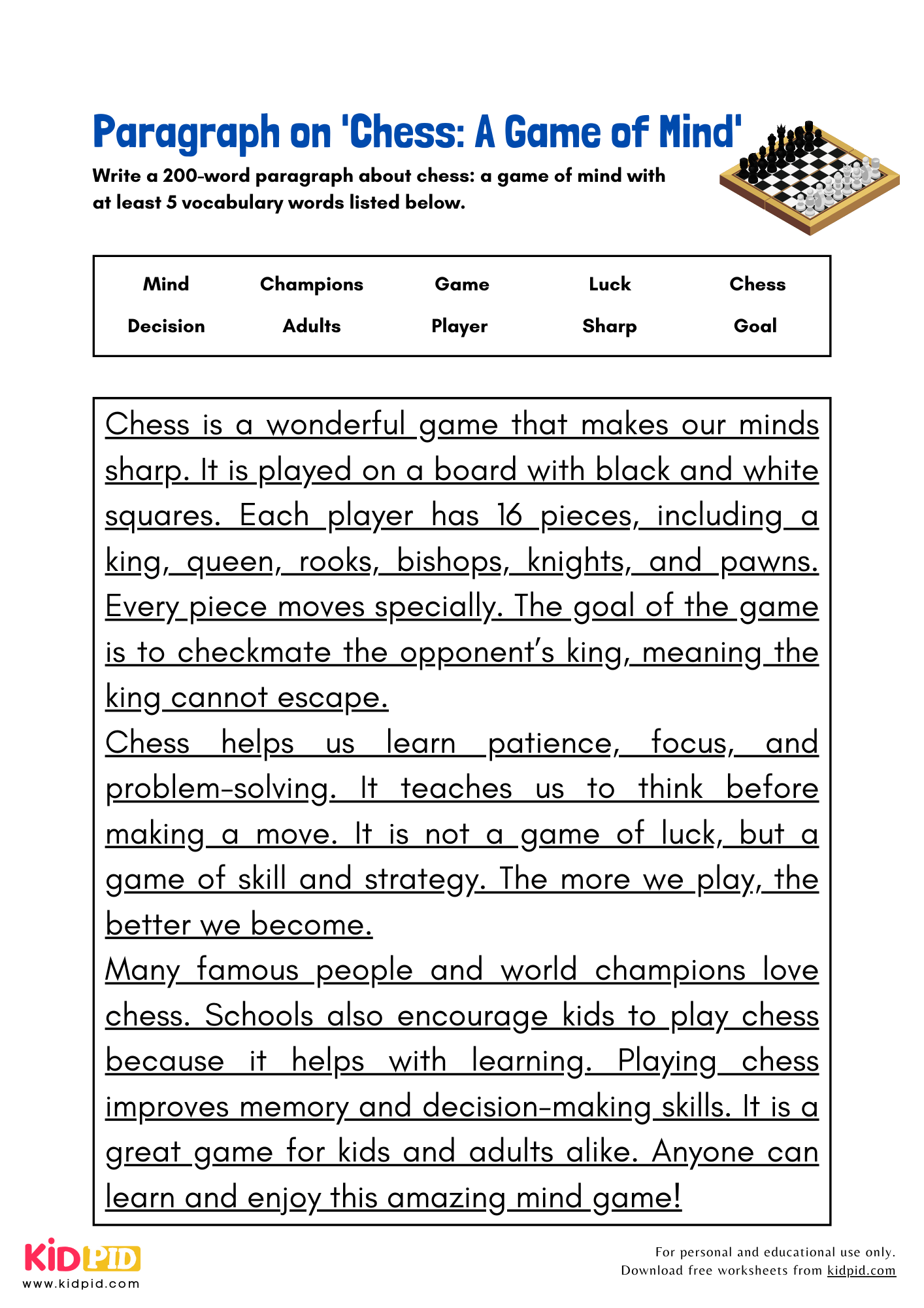 Paragraph on 'Chess: A Game of Mind' - 200 Words