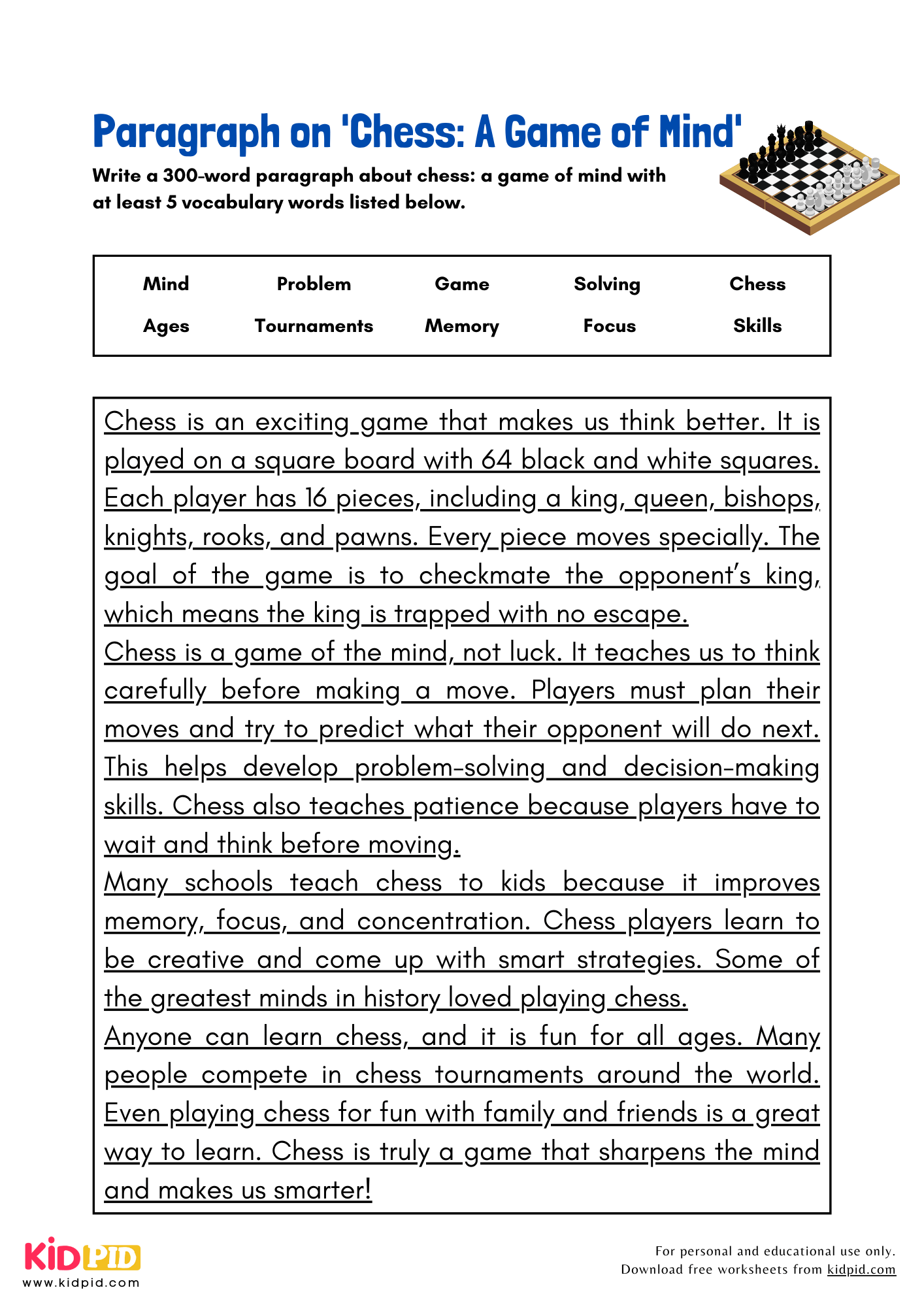 Paragraph on 'Chess: A Game of Mind' - 300 Words