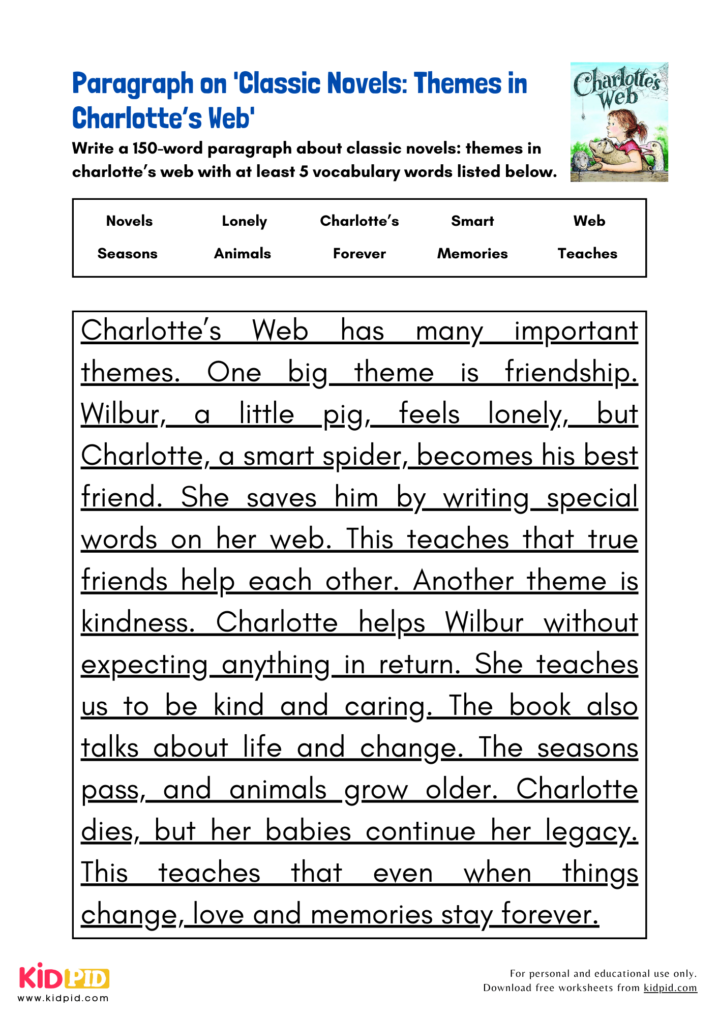 Paragraph on 'Classic Novels: Themes in Charlotte’s Web' - 150 Words