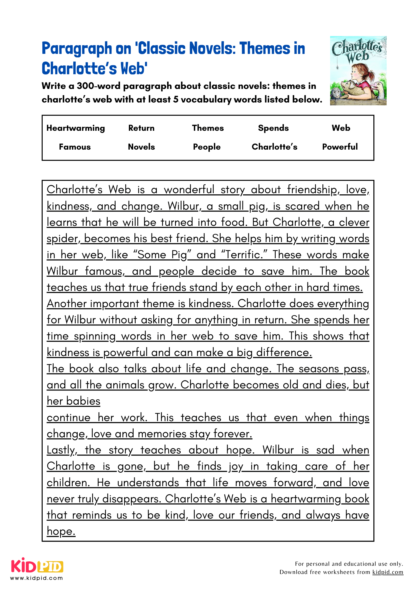 Paragraph on 'Classic Novels: Themes in Charlotte’s Web' - 300 Words