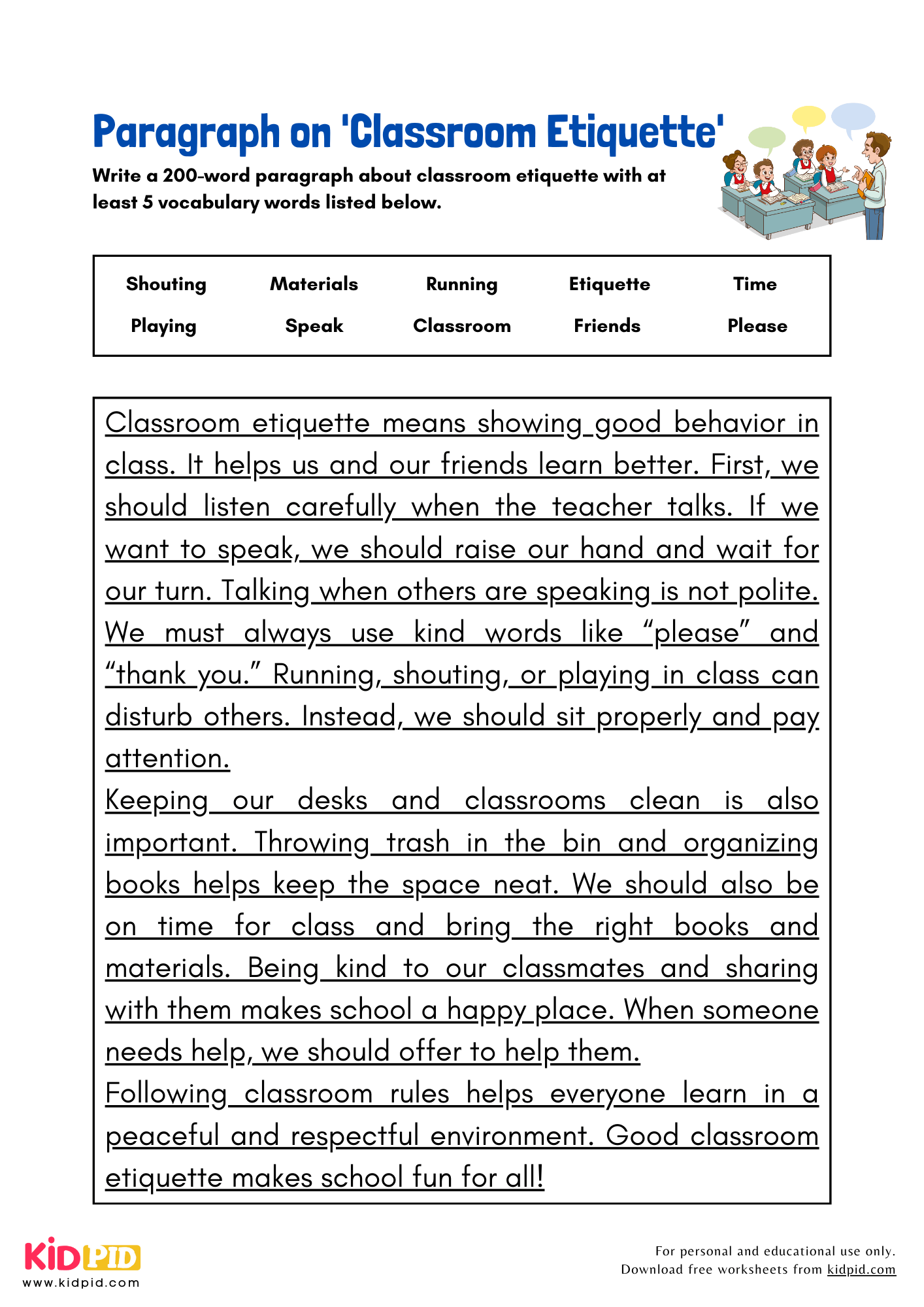 Paragraph on 'Classroom Etiquette' - 200 Words
