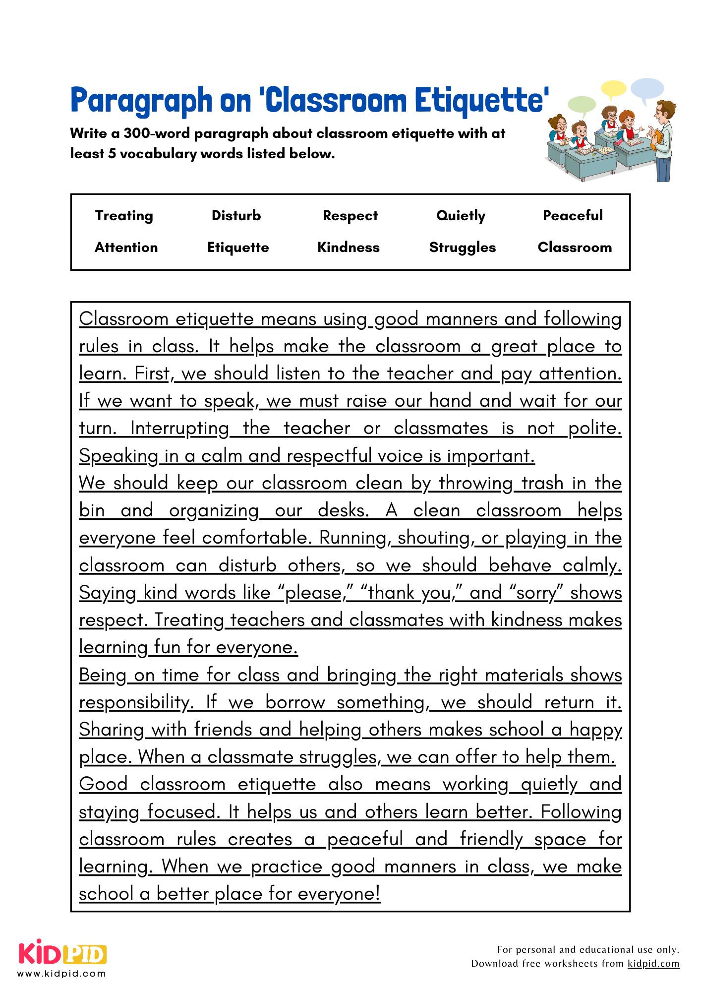 Paragraph on 'Classroom Etiquette' - 300 Words