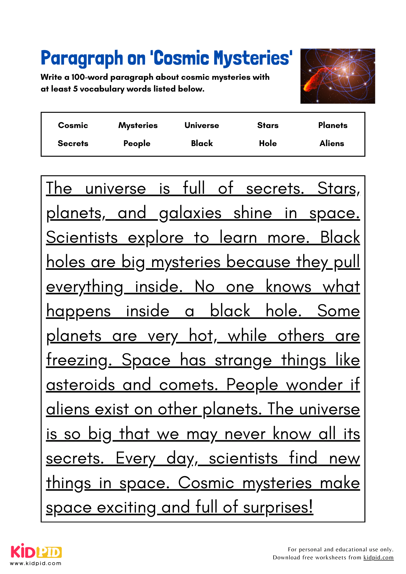 Paragraph on 'Cosmic Mysteries' - 100 Words