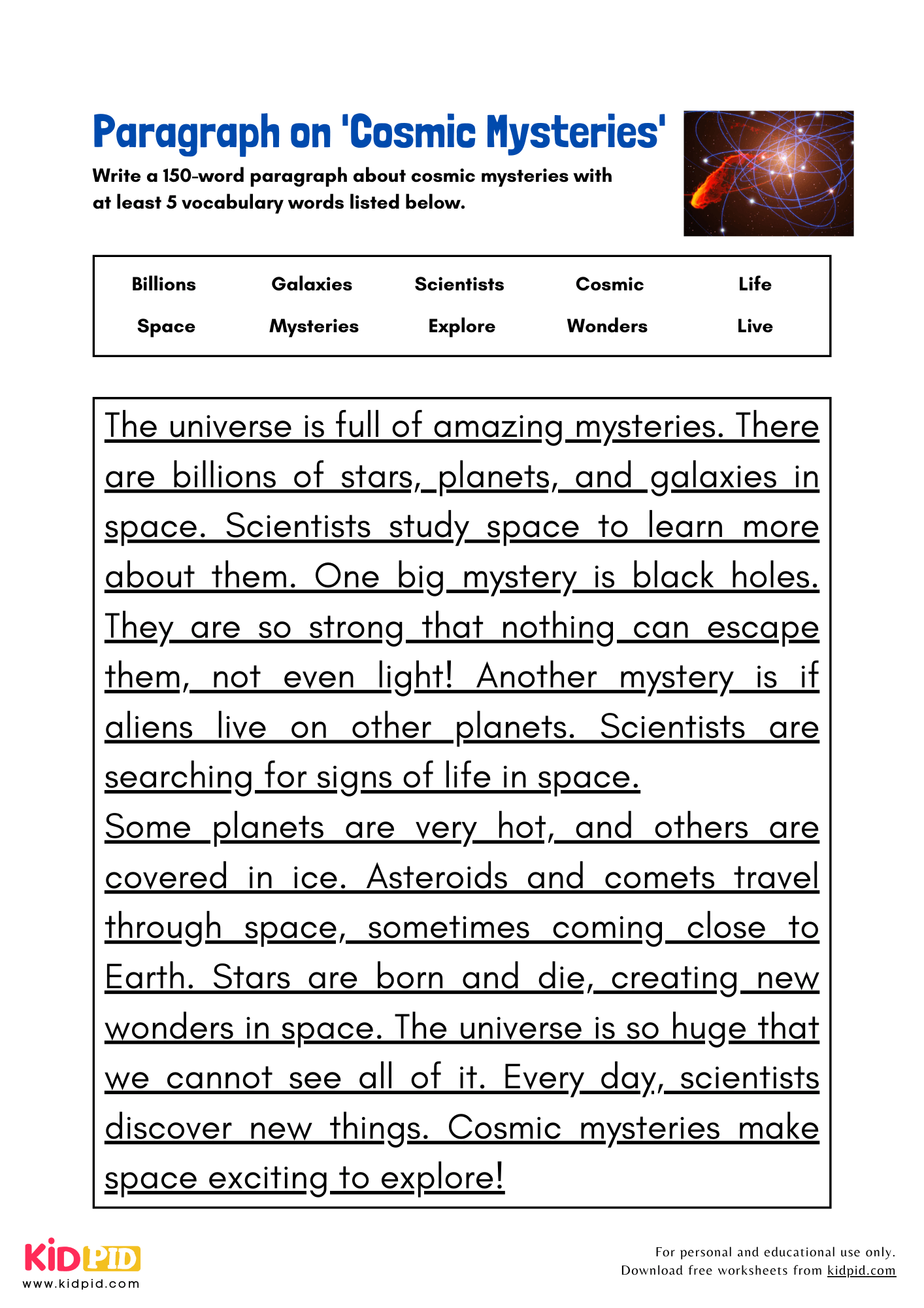 Paragraph on 'Cosmic Mysteries' - 150 Words