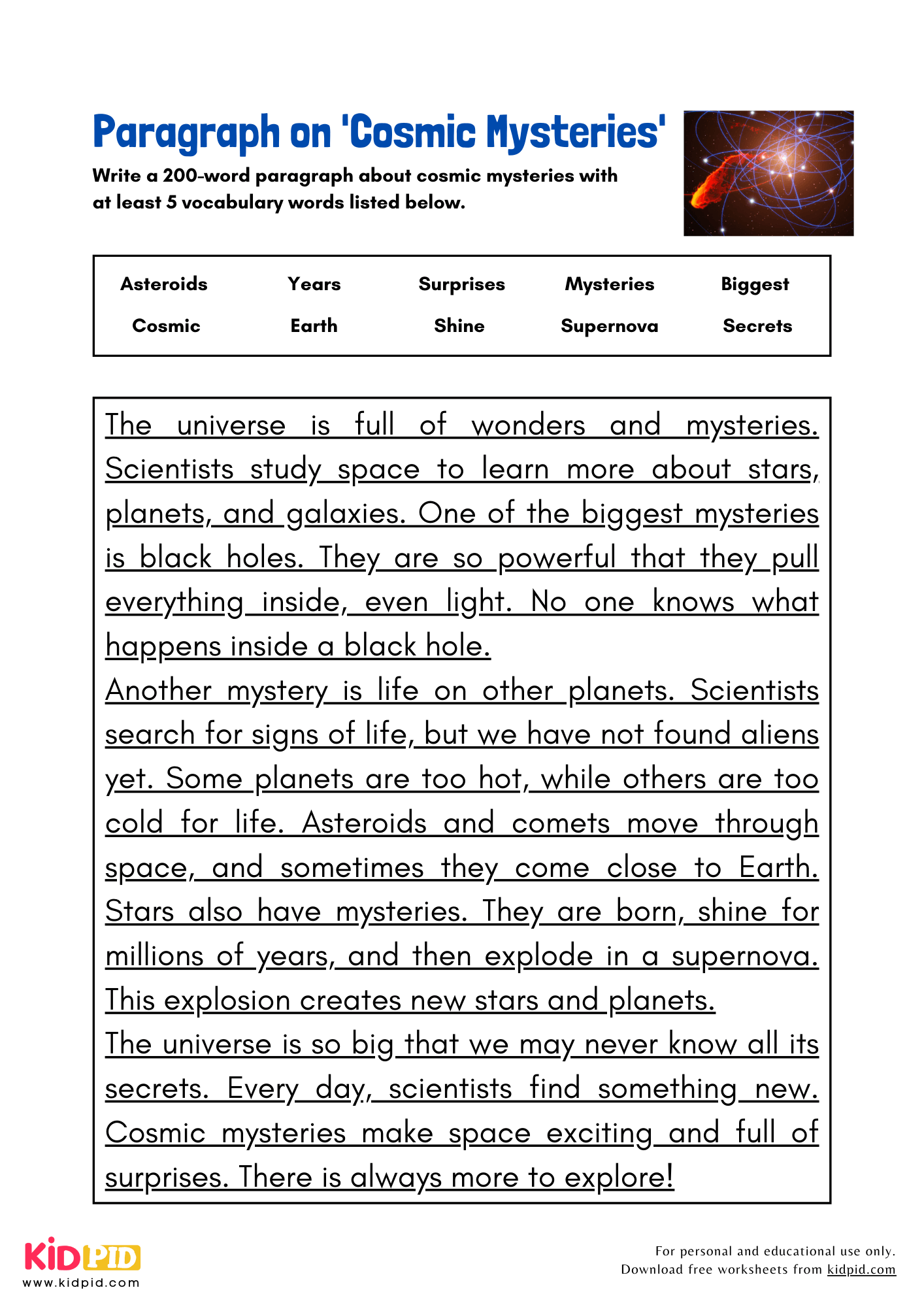 Paragraph on 'Cosmic Mysteries' - 200 Words