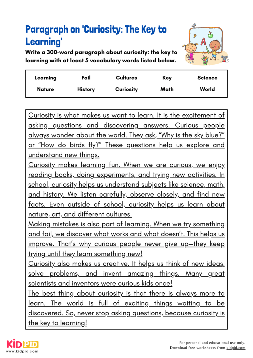 Paragraph on 'Curiosity: The Key to Learning' - Kidpid