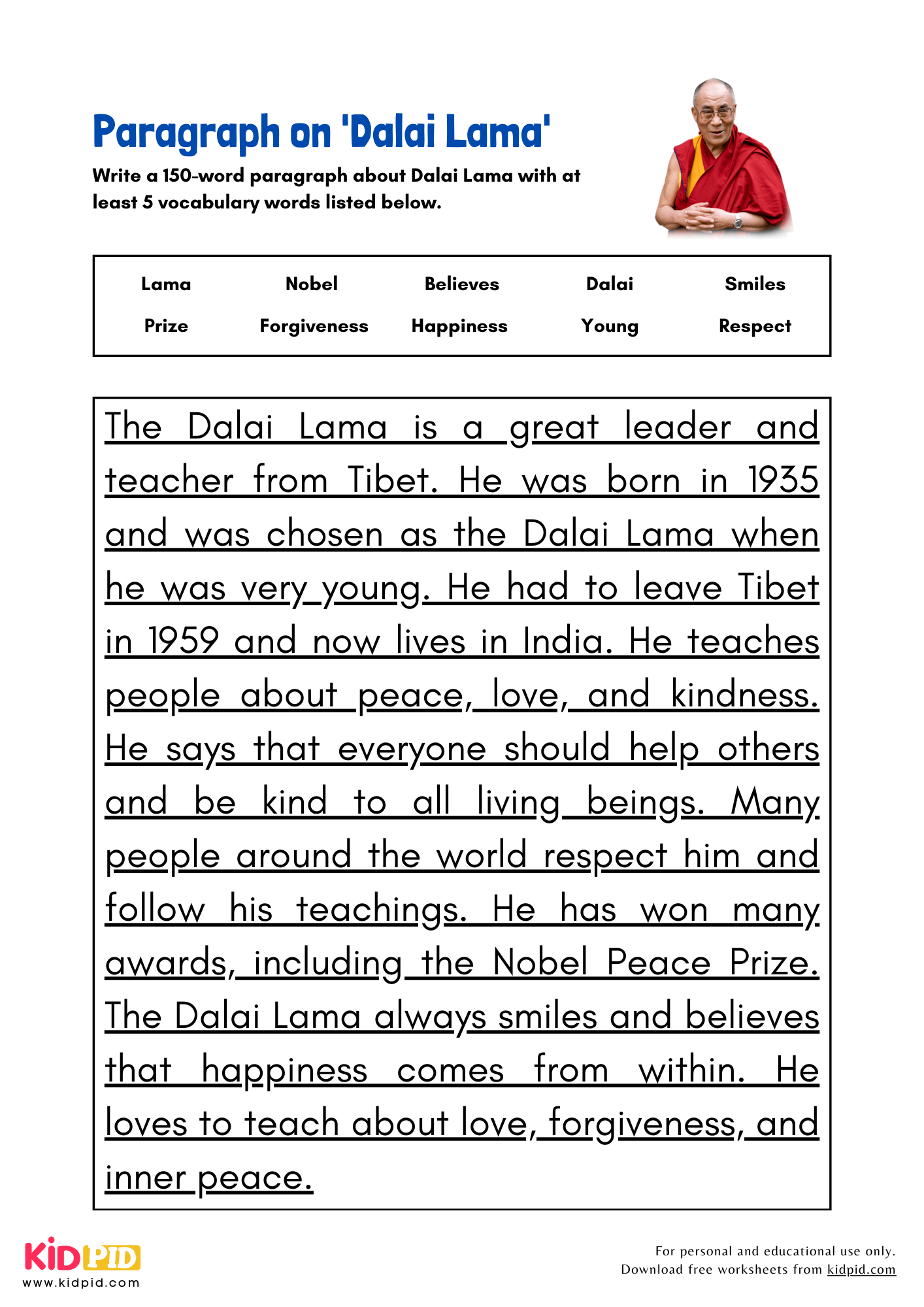 Paragraph on 'Dalai Lama' - 150 Words
