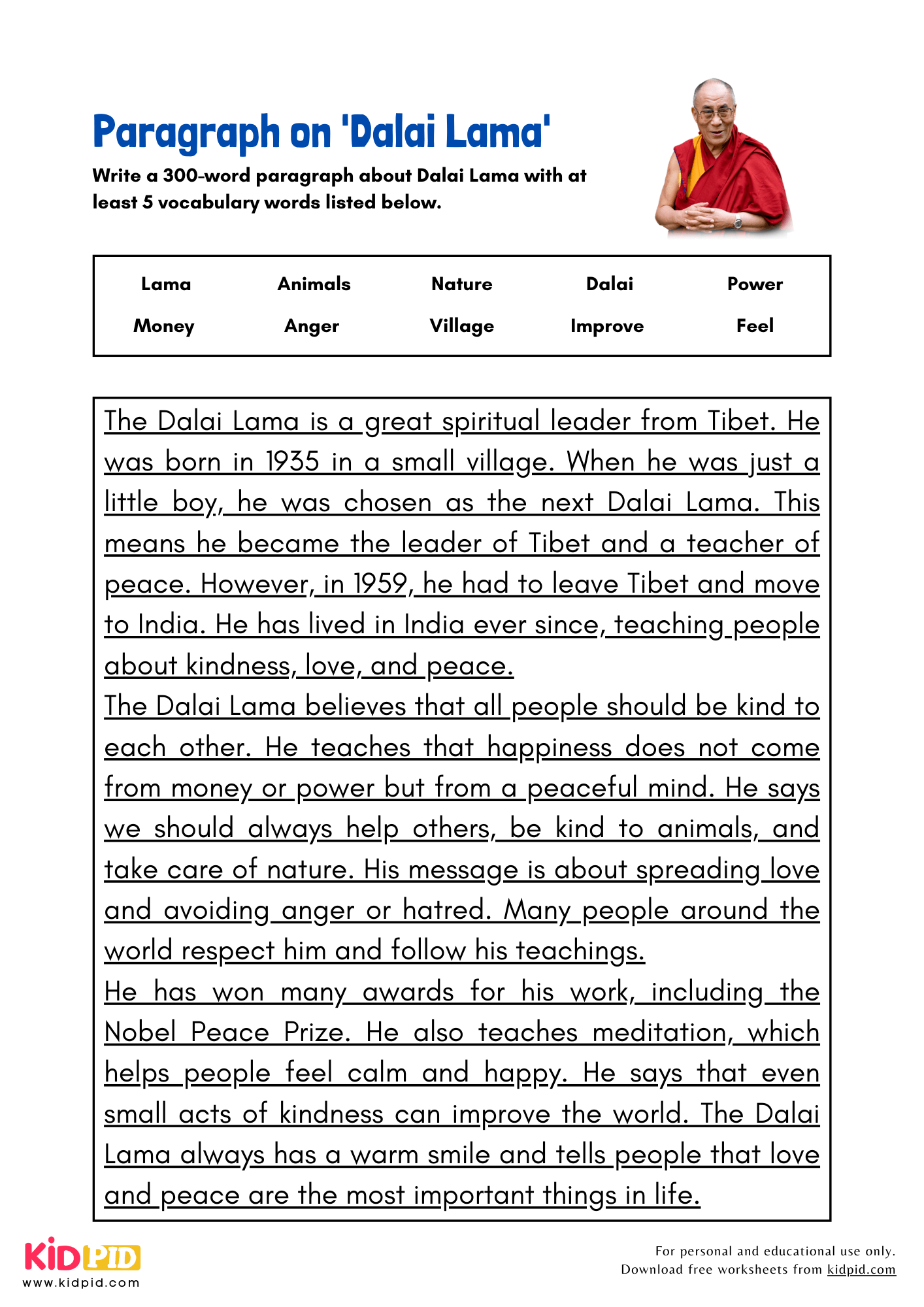 Paragraph on 'Dalai Lama' - 300 Words