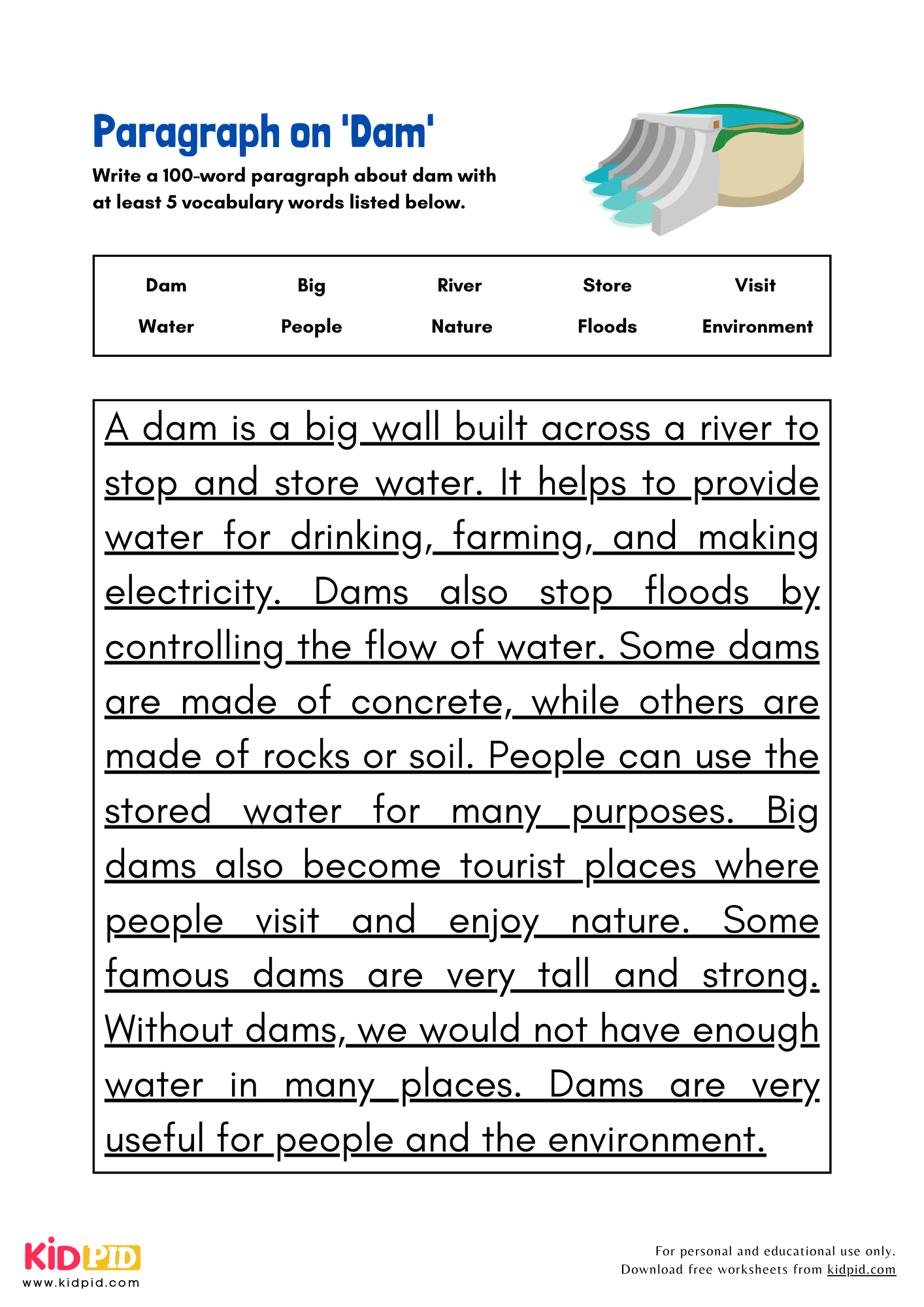 Paragraph on 'Dam' - 100 Words