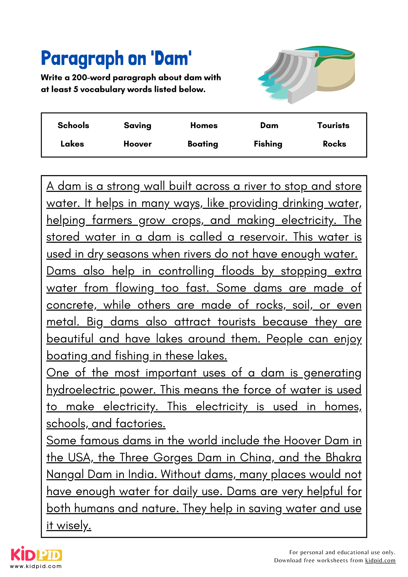 Paragraph on 'Dam' - 200 Words