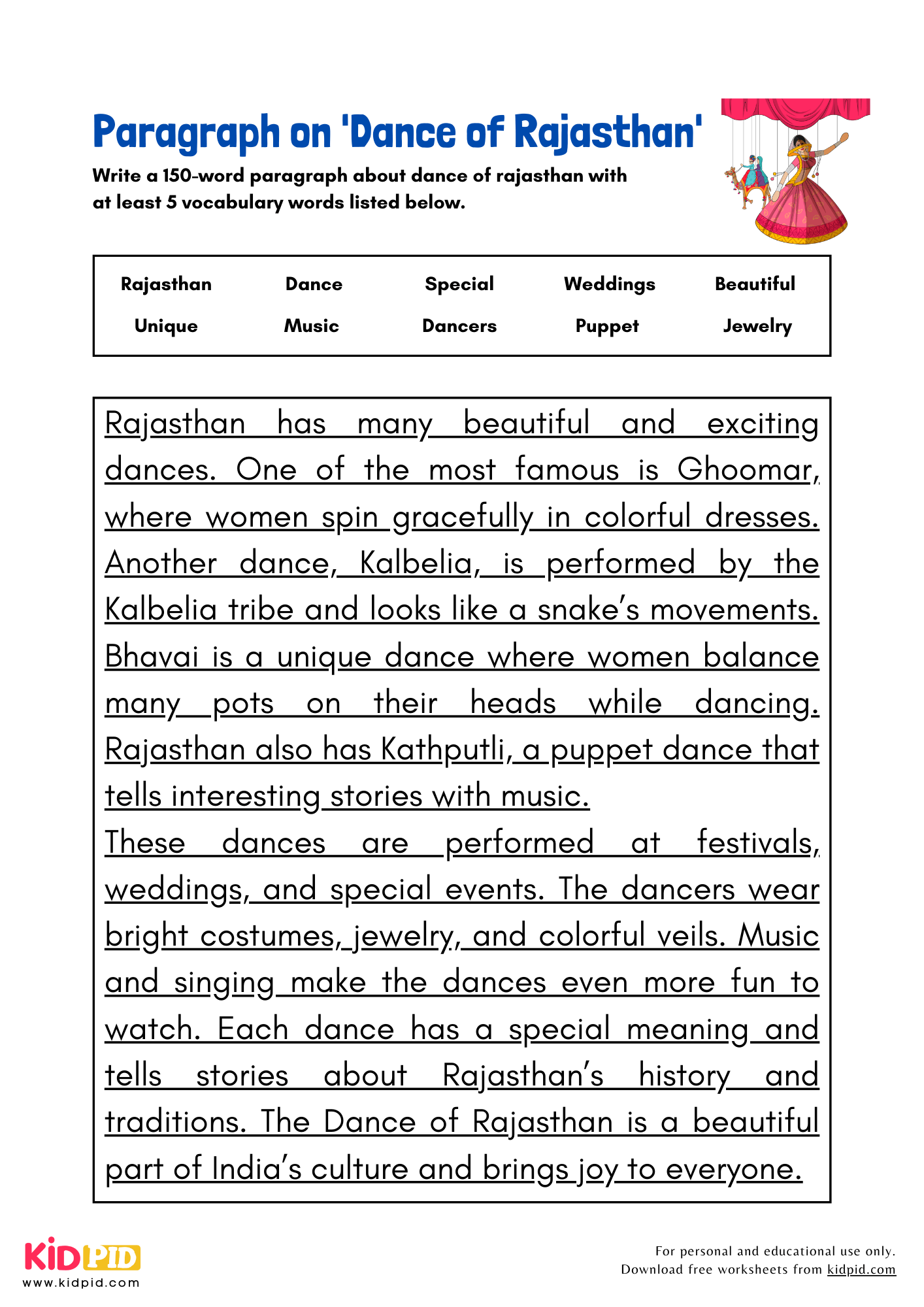 Paragraph on 'Dance of Rajasthan' - 150 Words