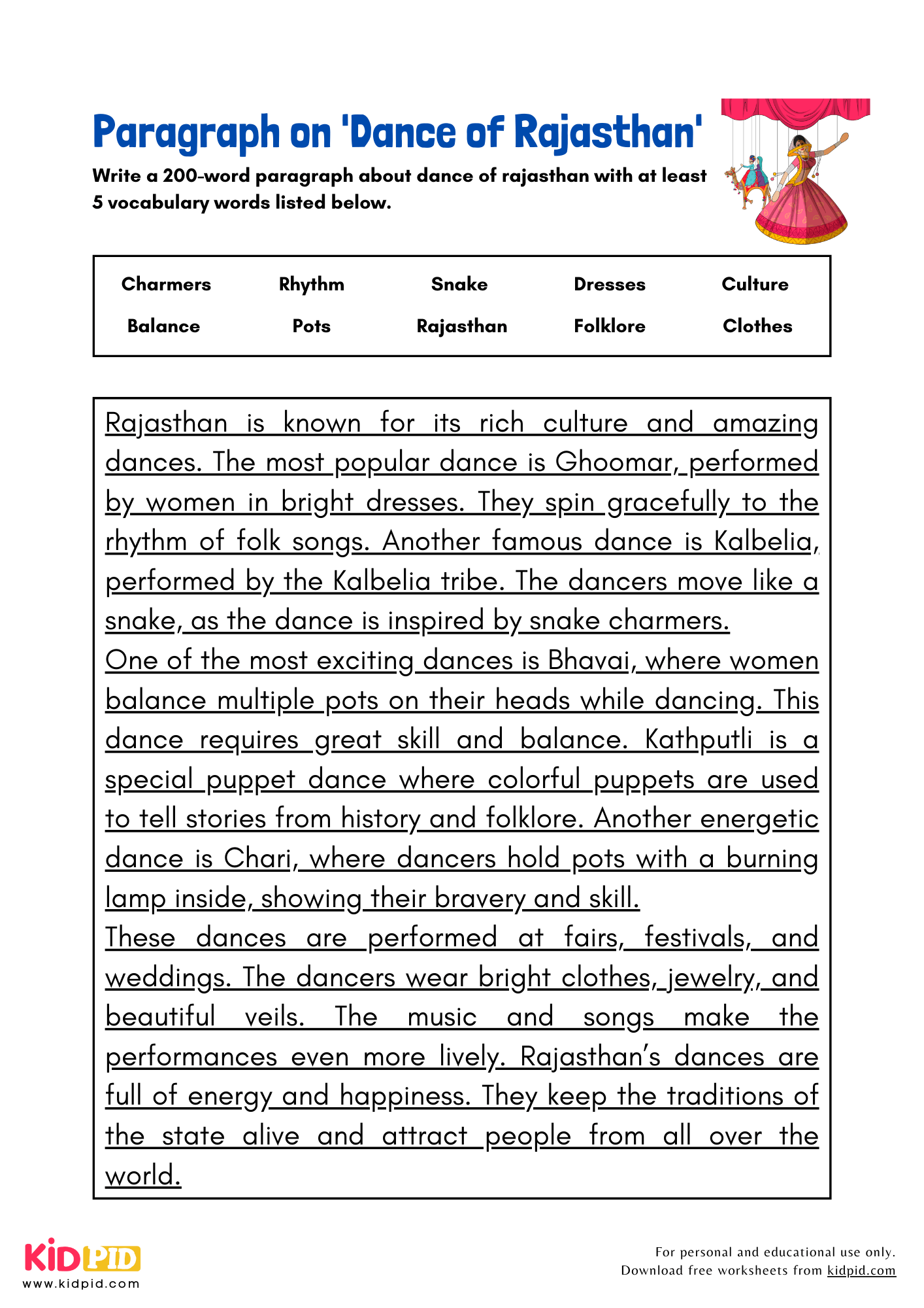 Paragraph on 'Dance of Rajasthan' - 200 Words