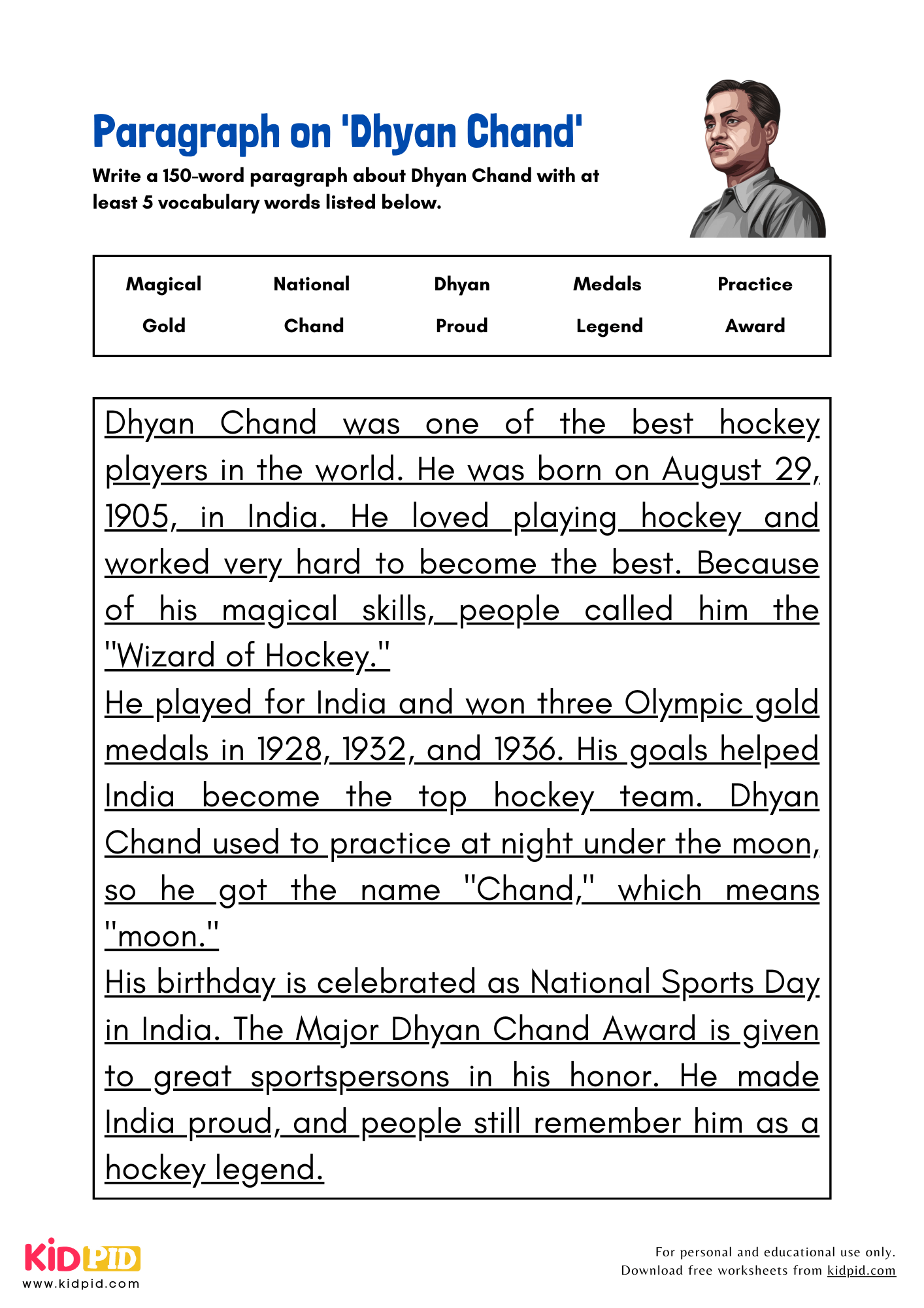 Paragraph on 'Dhyan Chand' - 150 Words