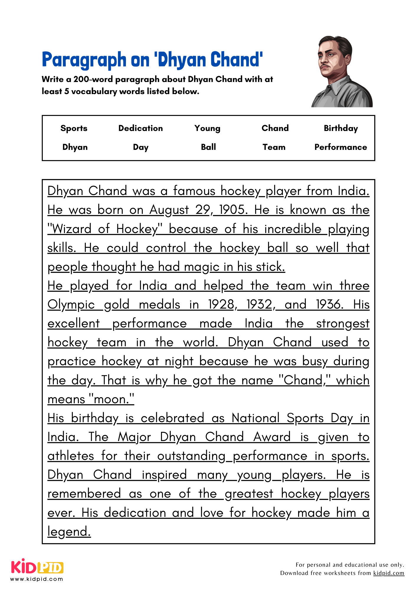 Paragraph on 'Dhyan Chand' - 200 Words