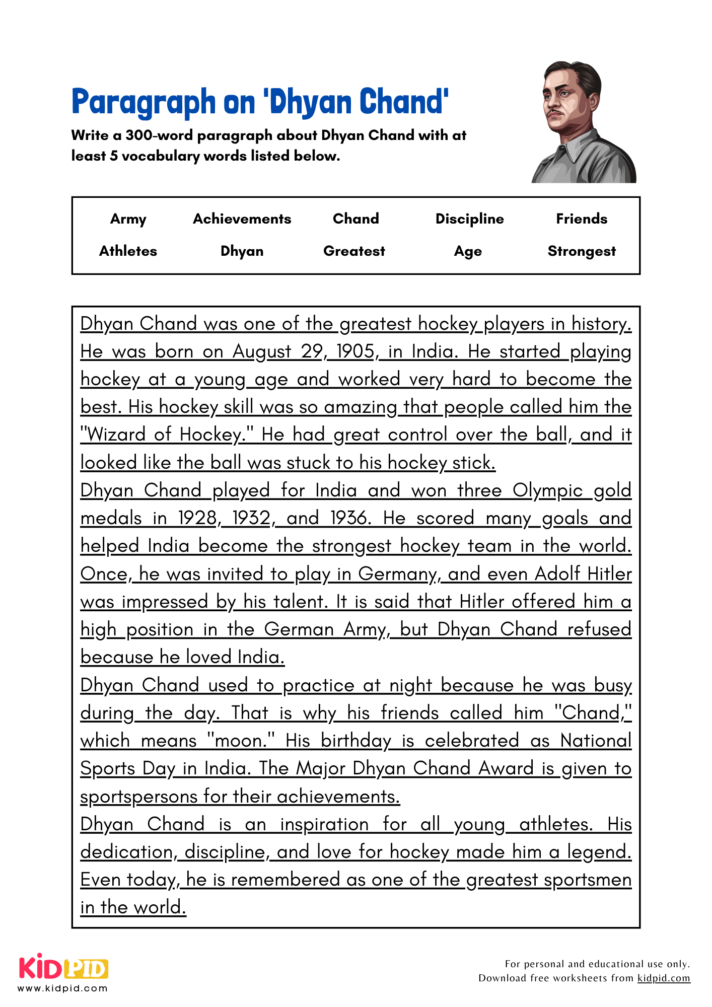 Paragraph on 'Dhyan Chand' - 300 Words