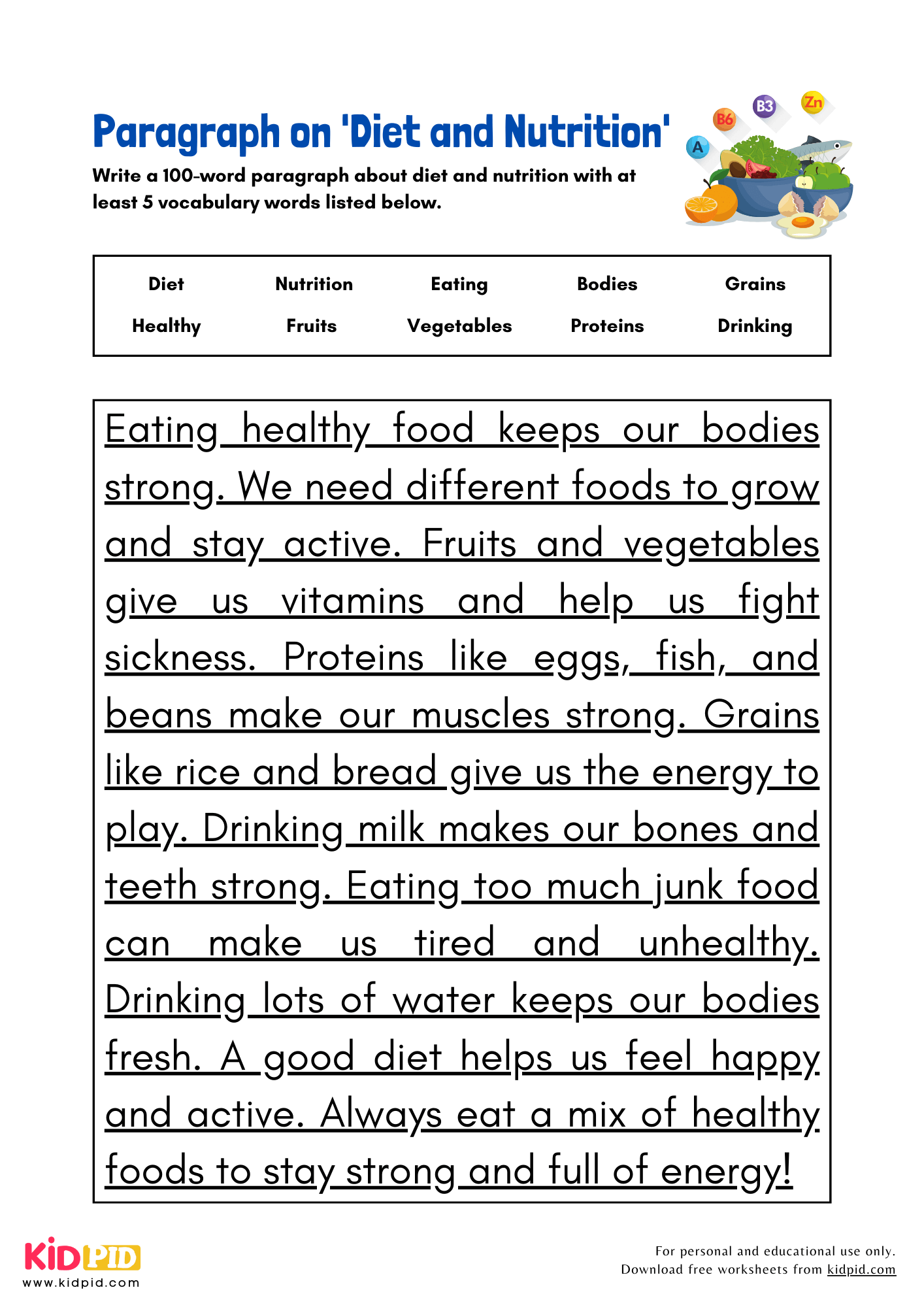 Paragraph on 'Diet and Nutrition' - 100 Words