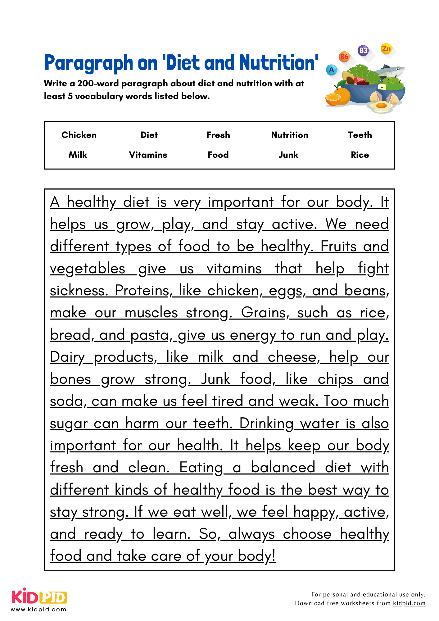 Paragraph on 'Diet and Nutrition' - 200 Words