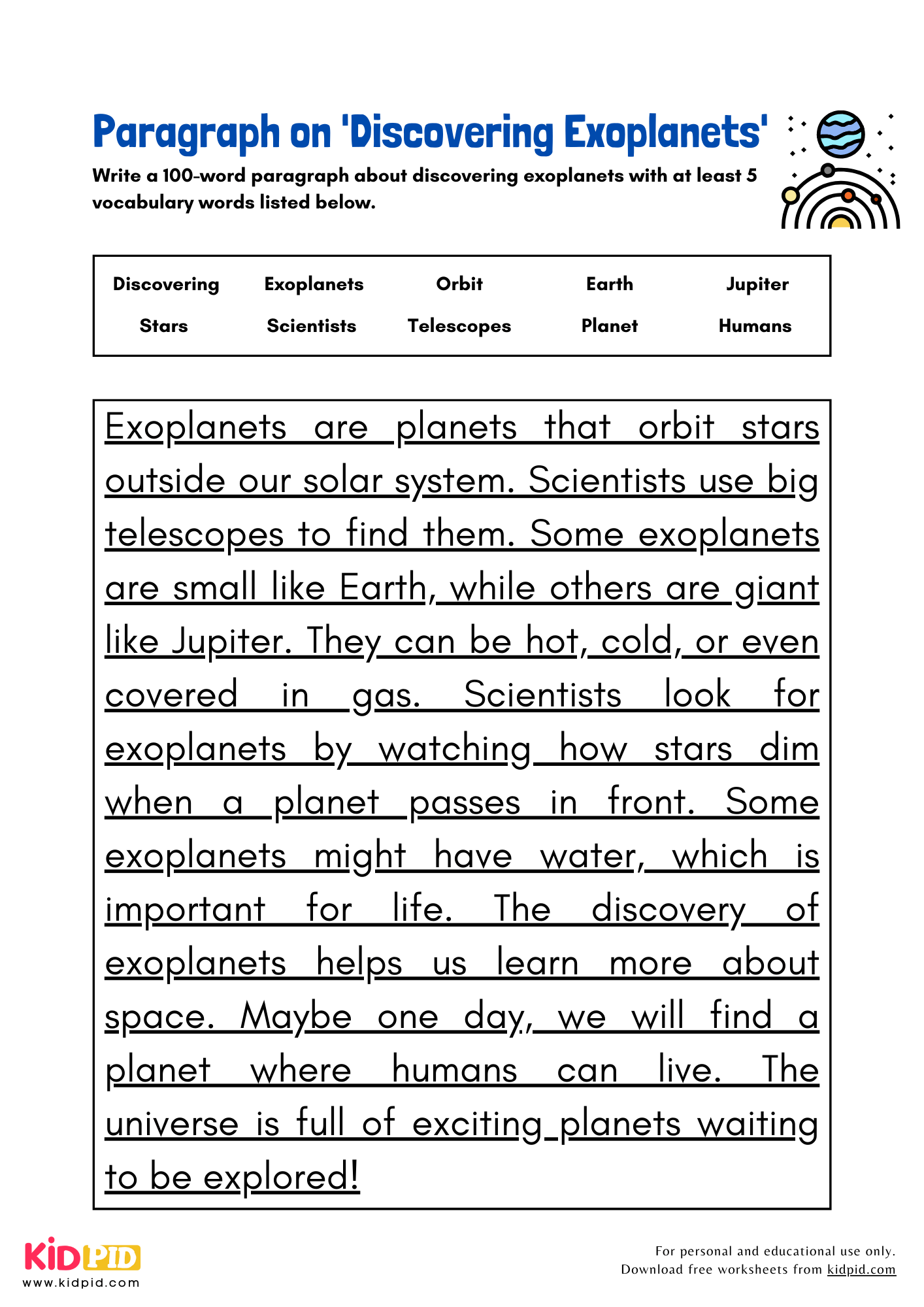 Paragraph on 'Discovering Exoplanets' - 100 Words