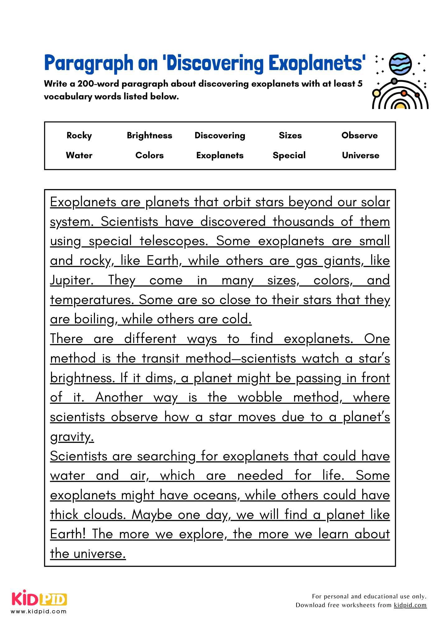 Paragraph on 'Discovering Exoplanets' - 200 Words