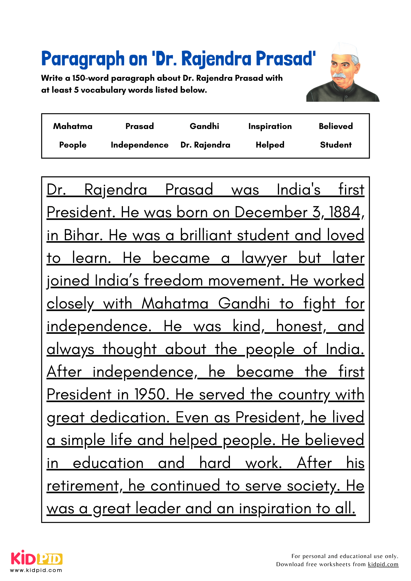 Paragraph on 'Dr. Rajendra Prasad' - 150 Words