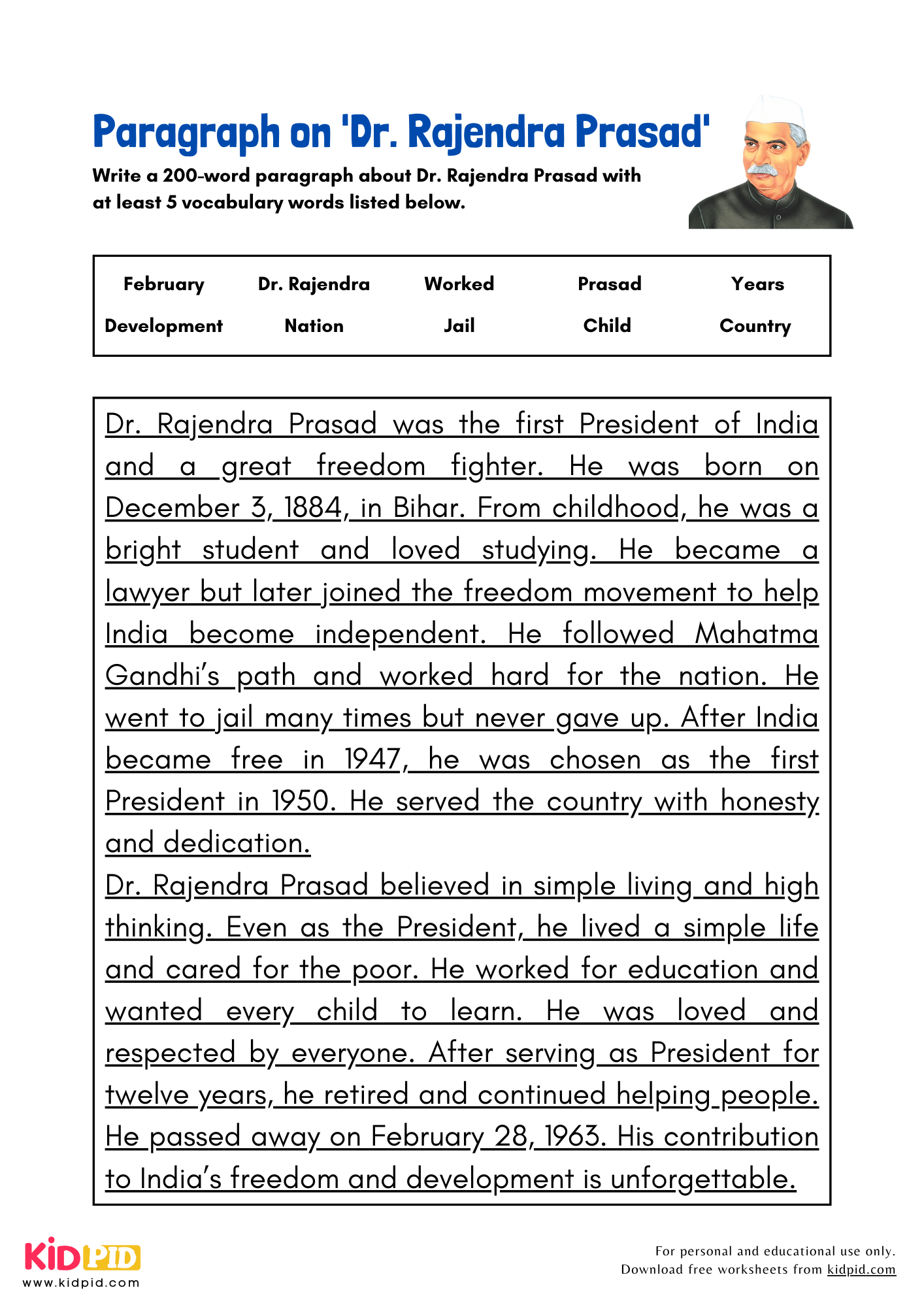 Paragraph on 'Dr. Rajendra Prasad' - 200 Words