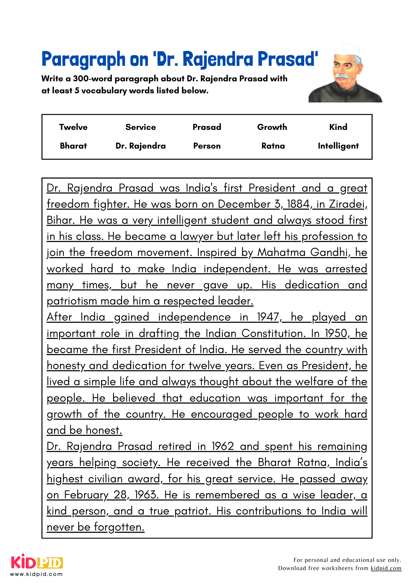 Paragraph on 'Dr. Rajendra Prasad' - 300 Words