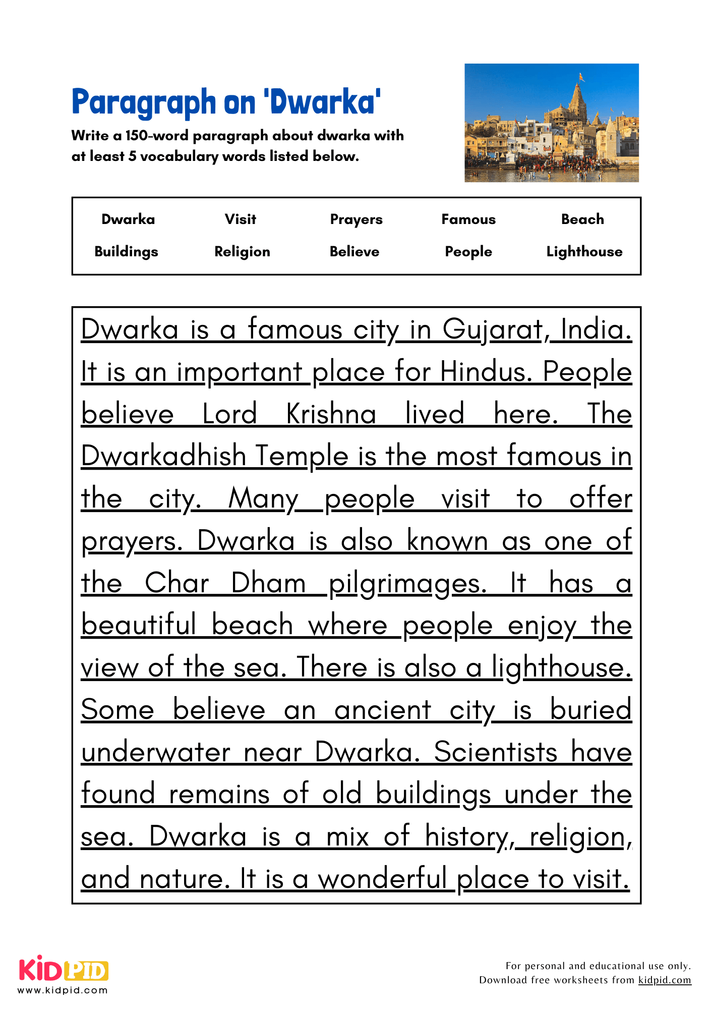 Paragraph on 'Dwarka' - 150 Words