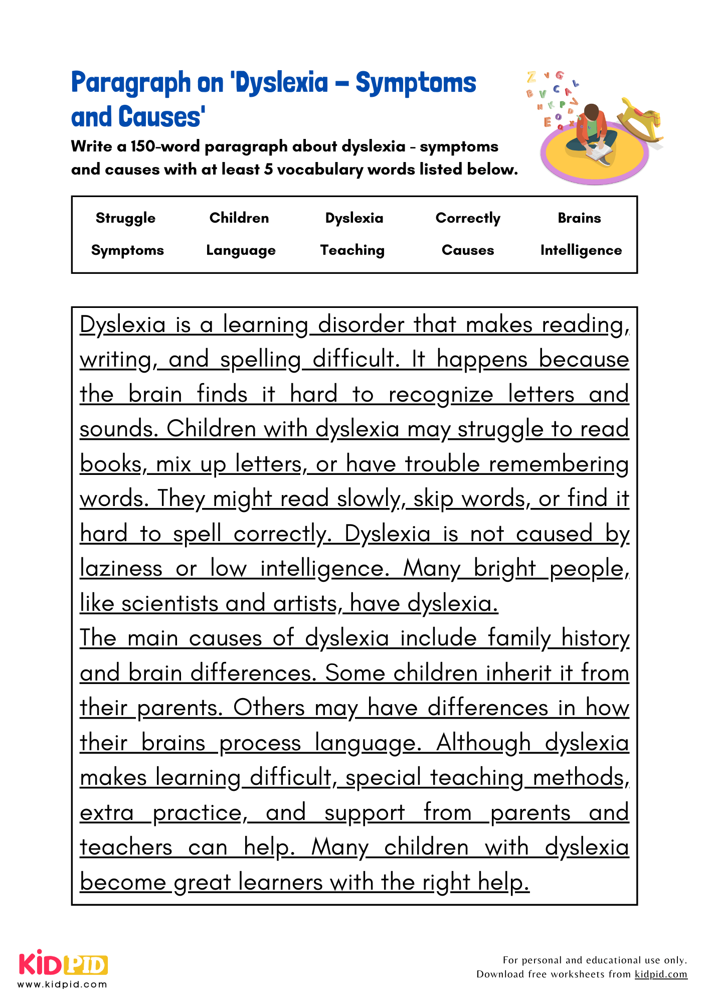 Paragraph on 'Dyslexia - Symptoms and Causes' - 150 Words