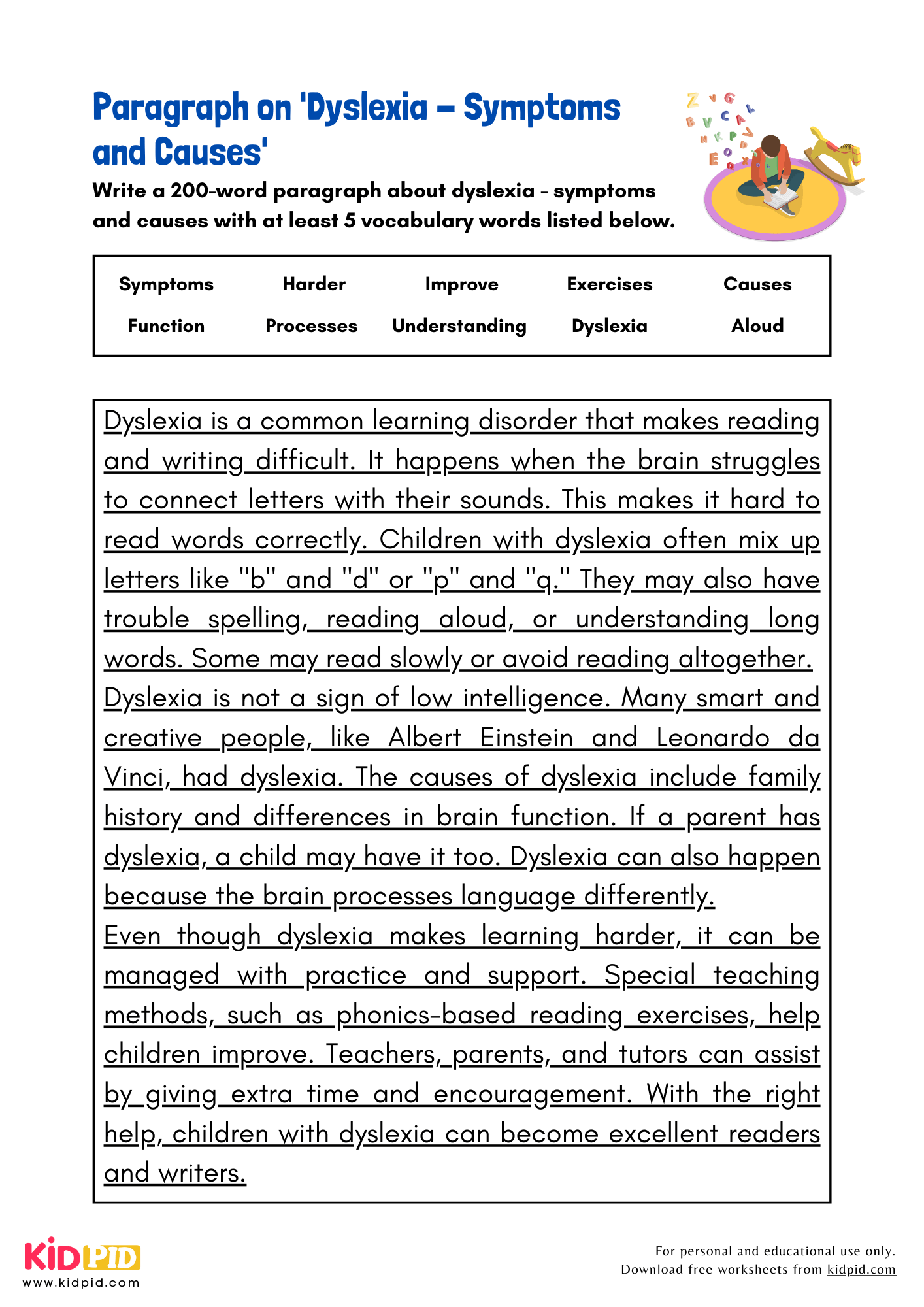 Paragraph on 'Dyslexia - Symptoms and Causes' - 200 Words