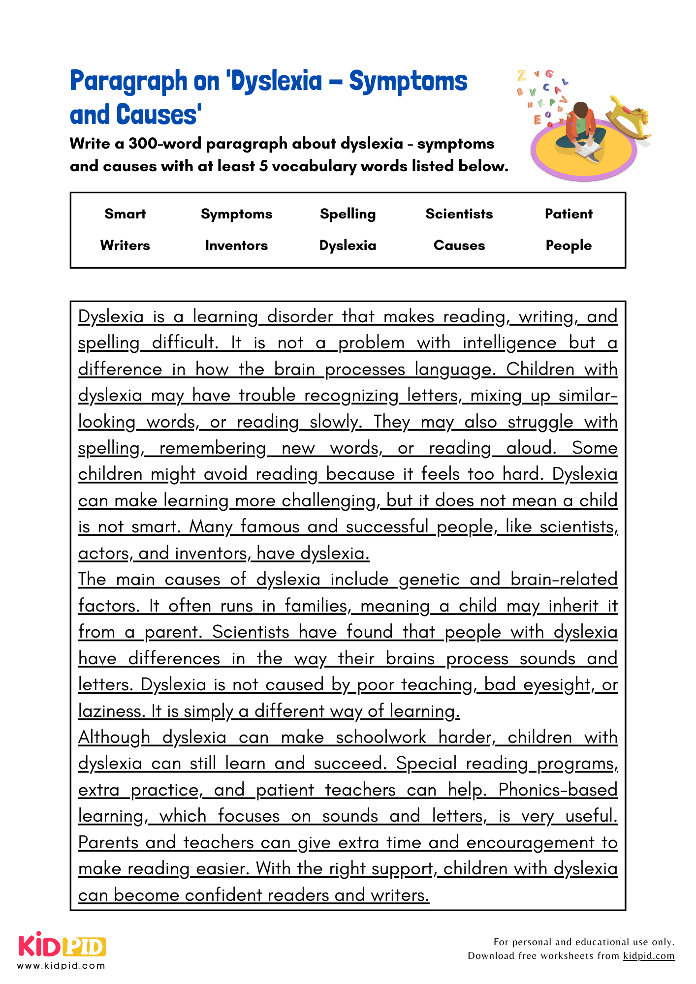 Paragraph on 'Dyslexia - Symptoms and Causes' - 300 Words