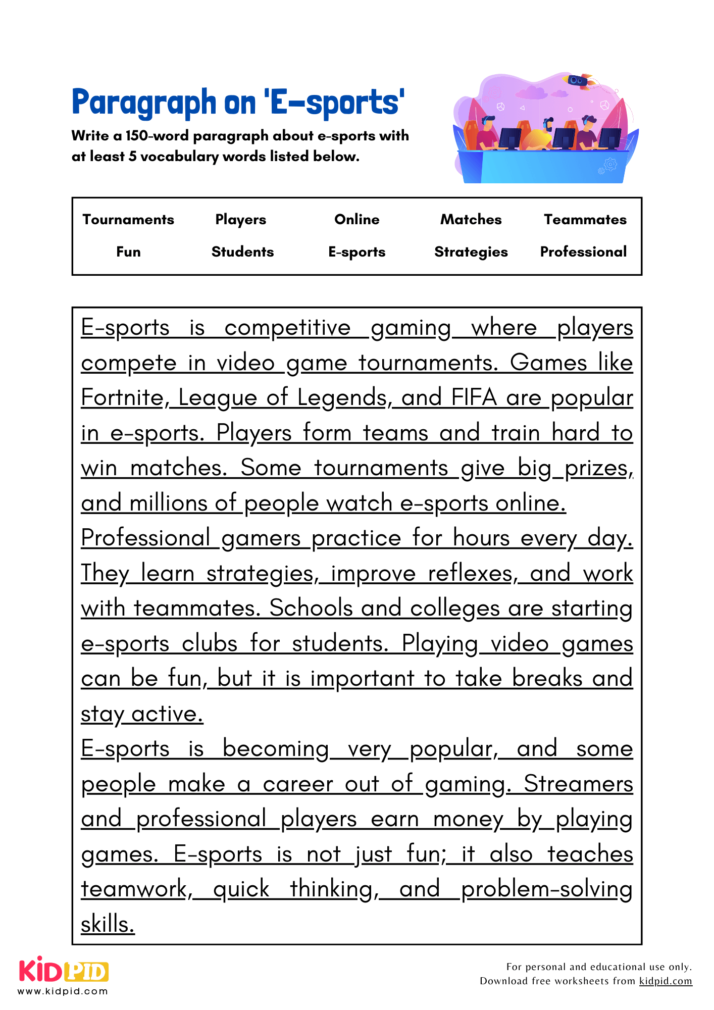 Paragraph on 'E-sports' - 150 Words