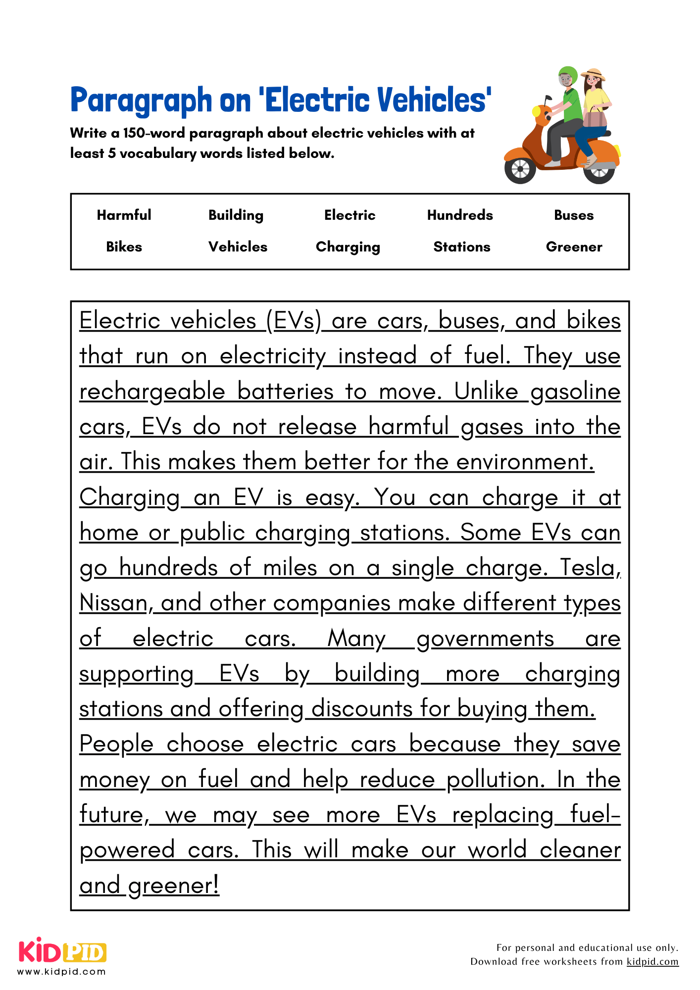 Paragraph on 'Electric Vehicles' - 150 Words