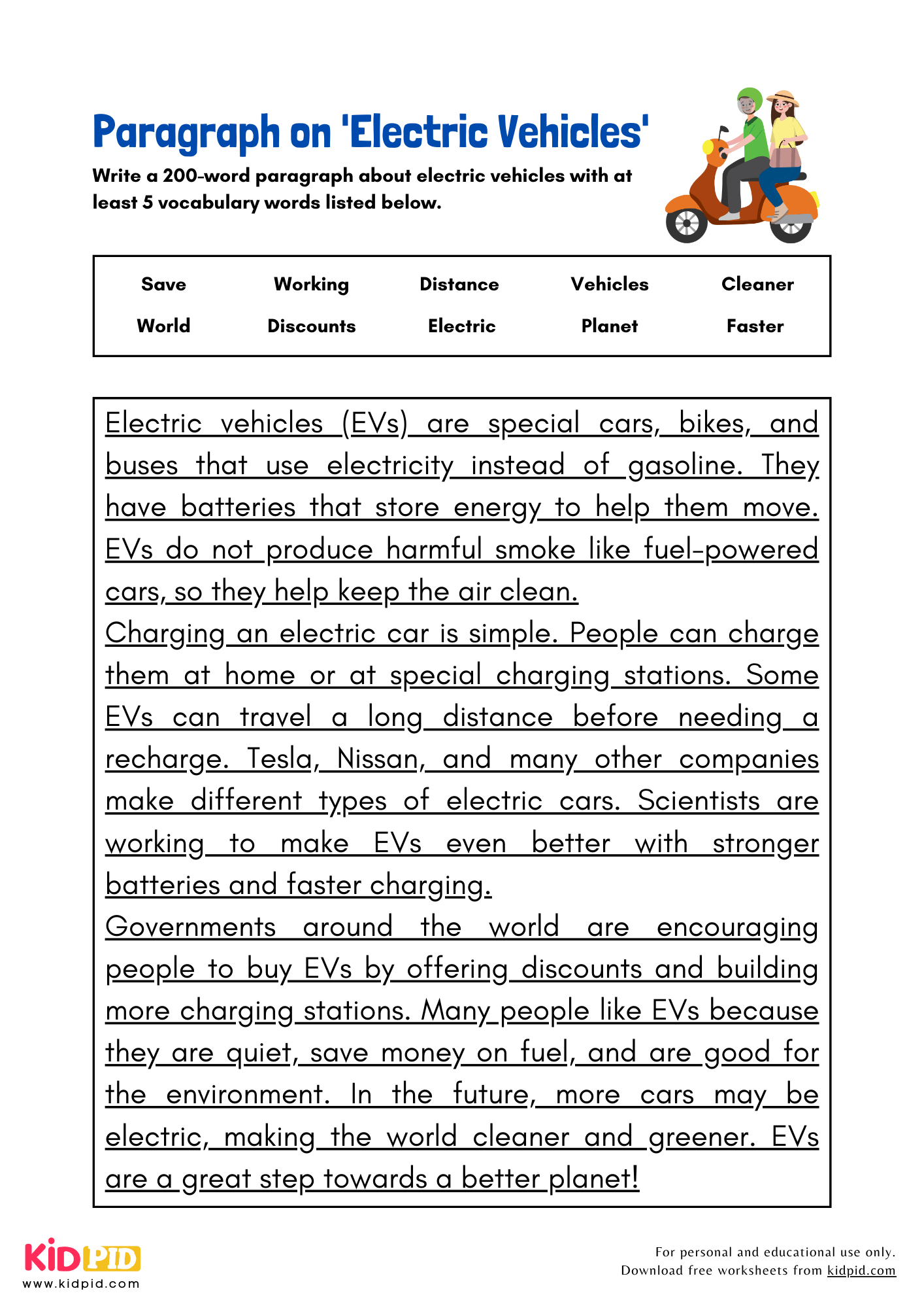 Paragraph on 'Electric Vehicles' - 200 Words