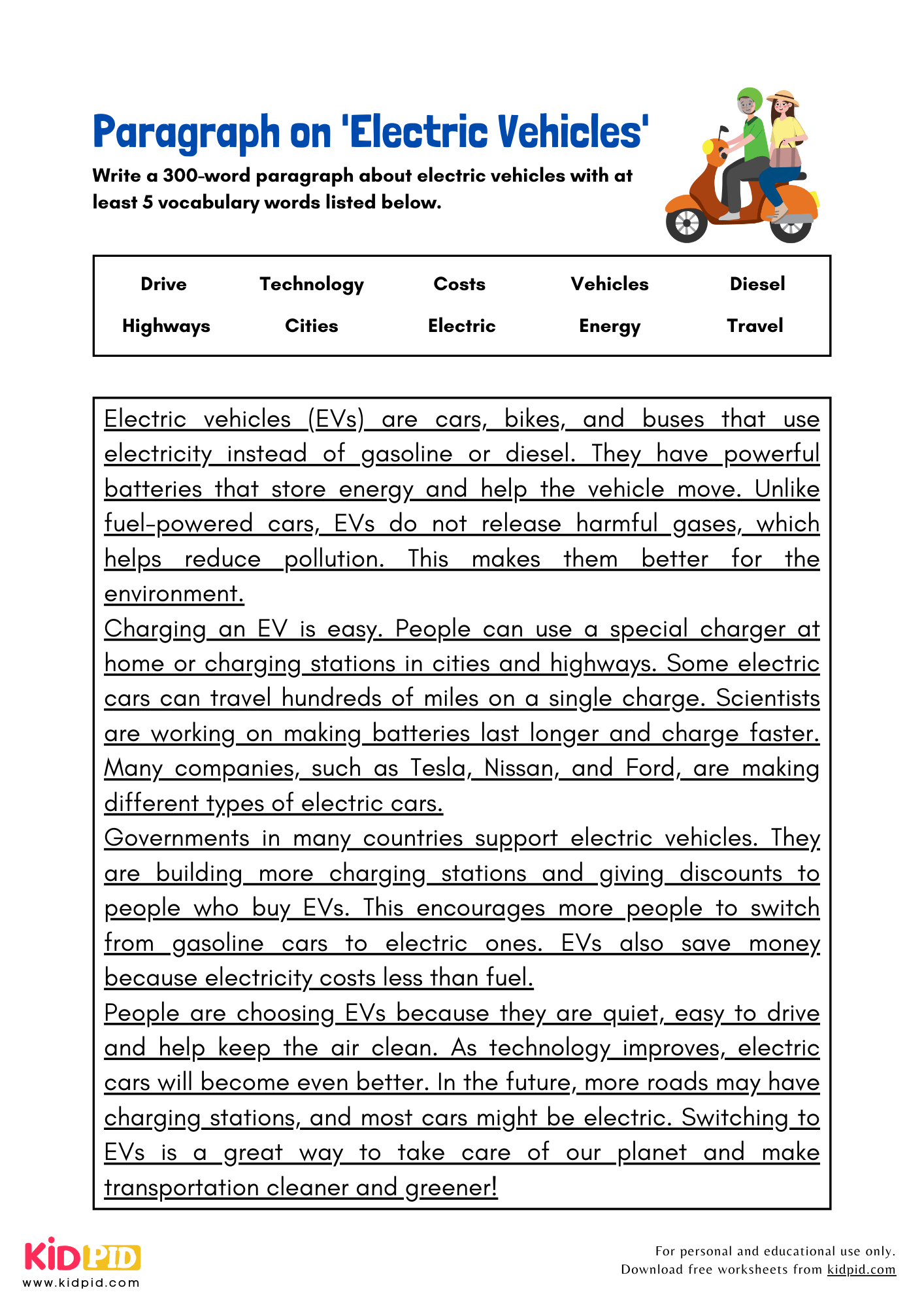 Paragraph on 'Electric Vehicles' - 300 Words