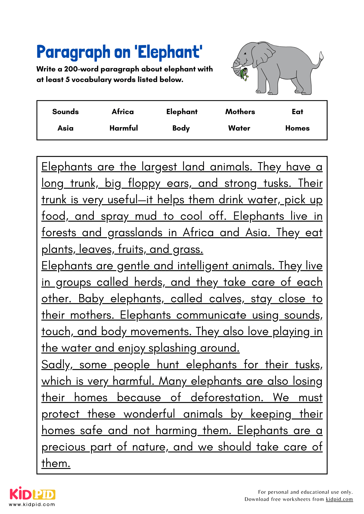 Paragraph on 'Elephant' - 200 Words