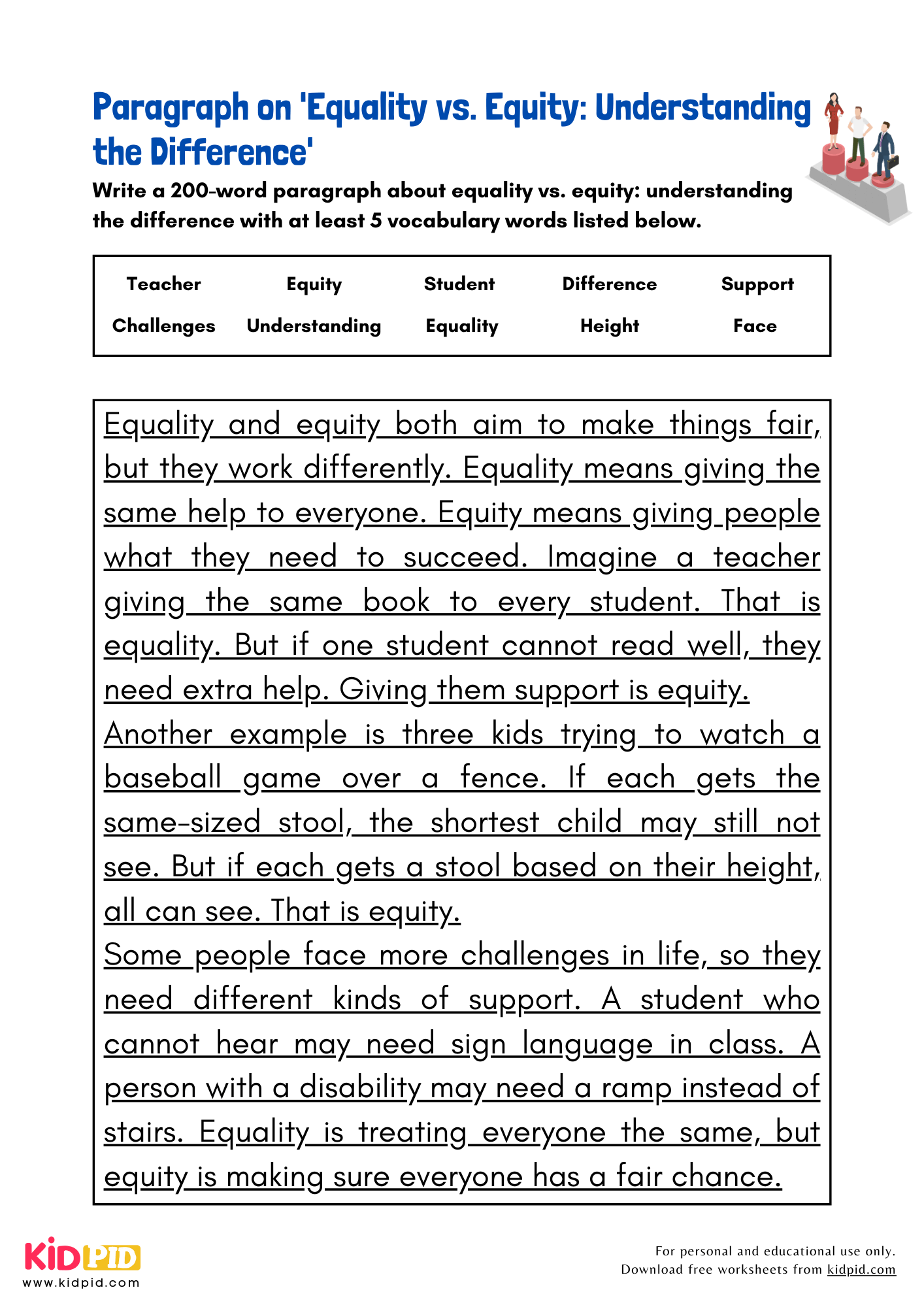 Paragraph on 'Equality vs. Equity: Understanding the Difference' - 200 Words