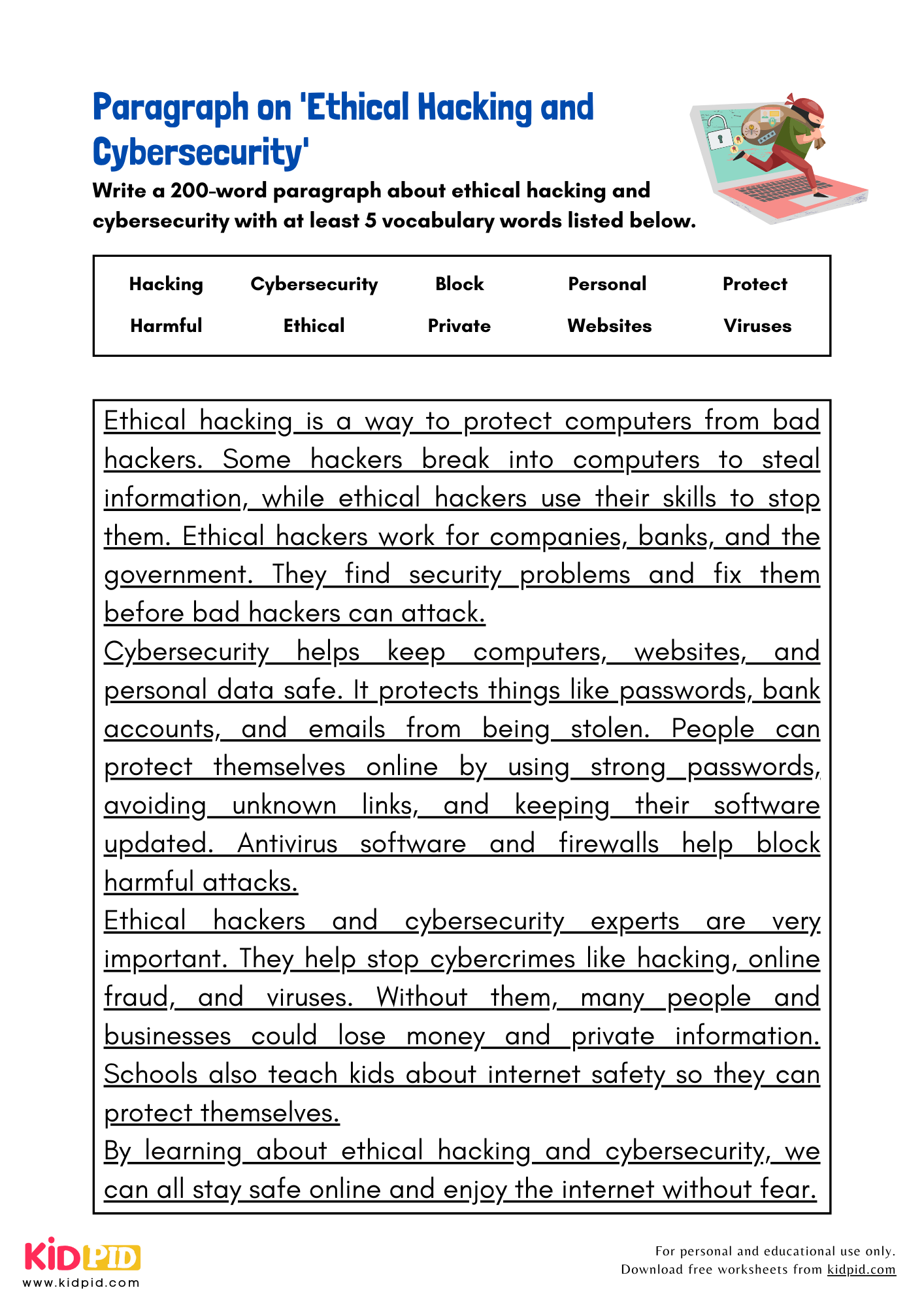 Paragraph on 'Ethical Hacking and Cybersecurity' - 200 Words