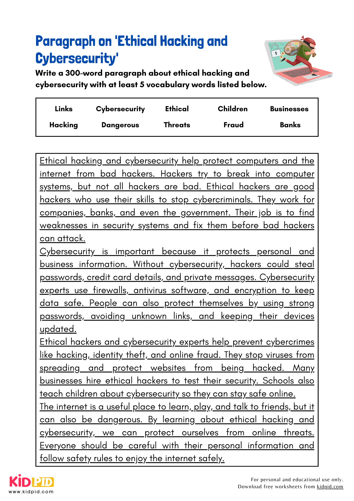 Paragraph on 'Ethical Hacking and Cybersecurity' - 300 Words