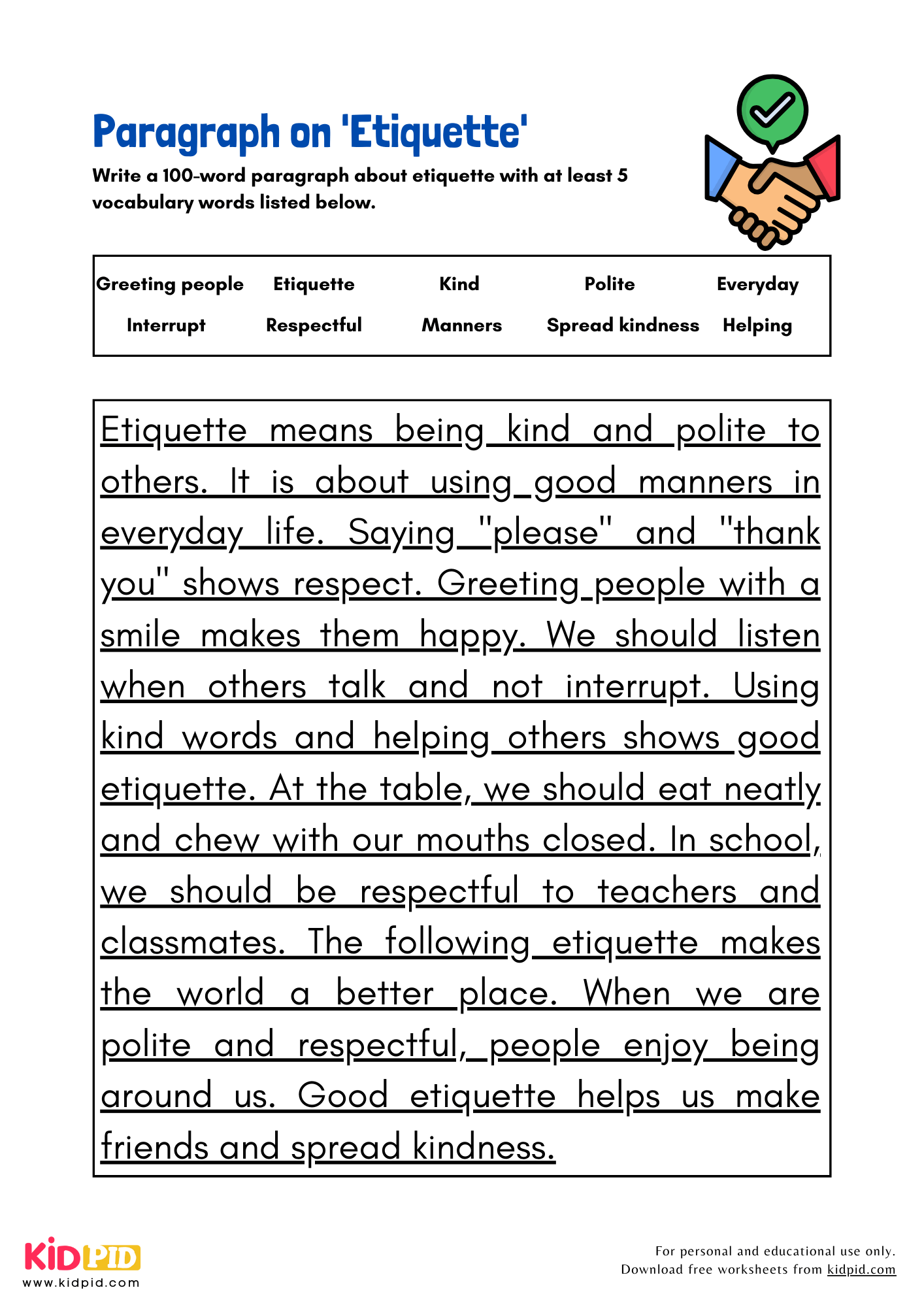 Paragraph on 'Etiquette' - 100 Words