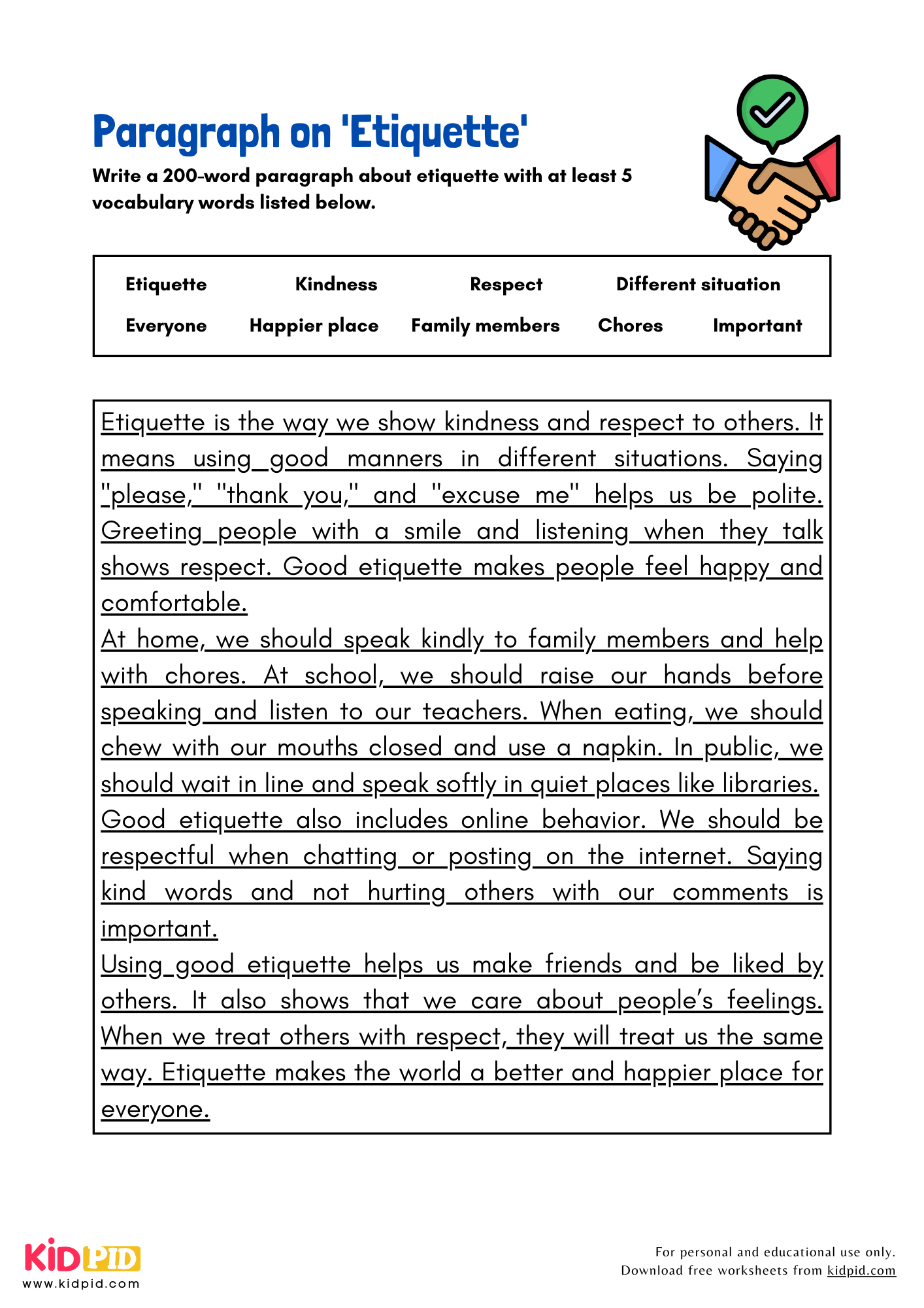 Paragraph on 'Etiquette' - 200 Words