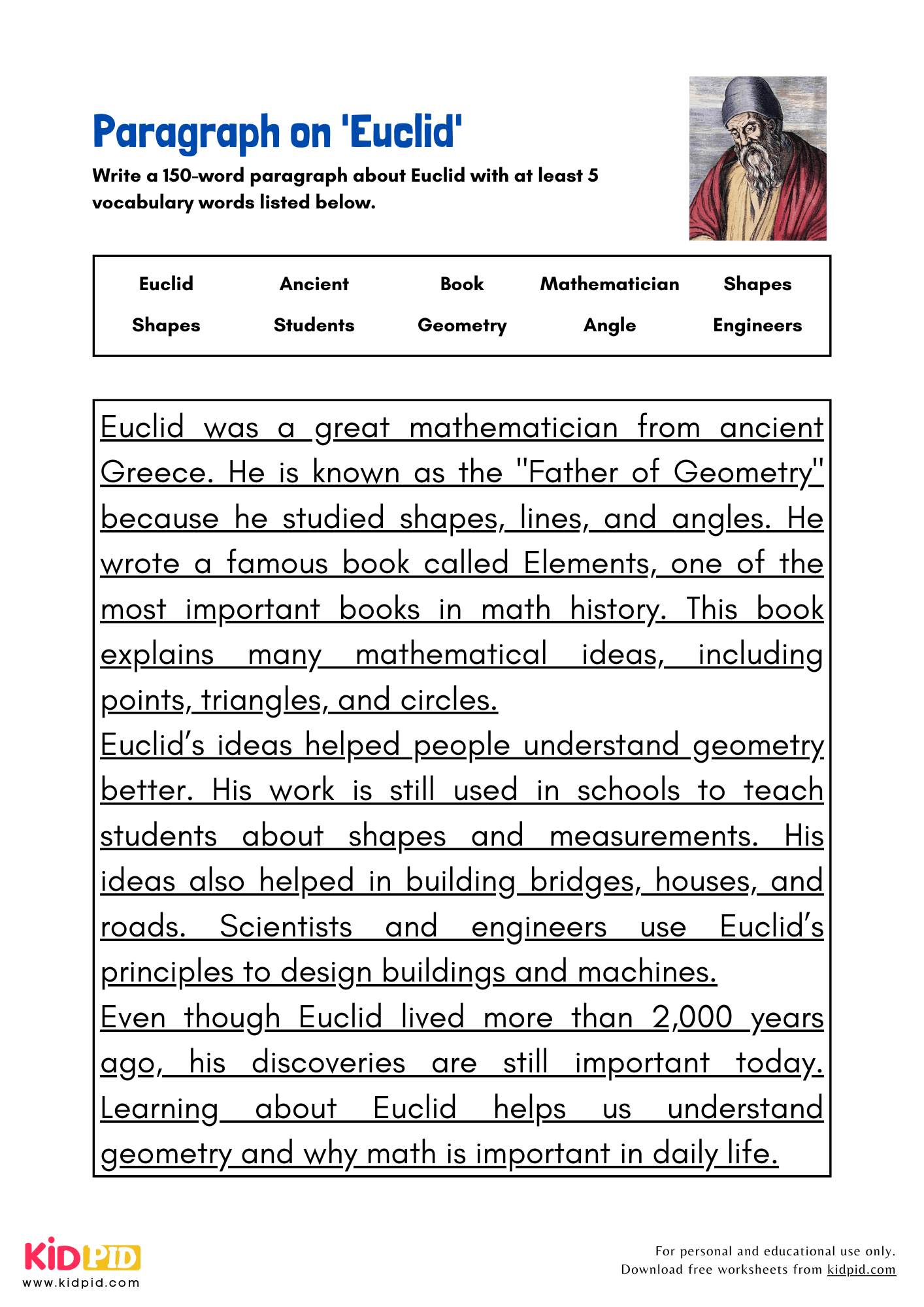 Paragraph on 'Euclid' - 150 Words