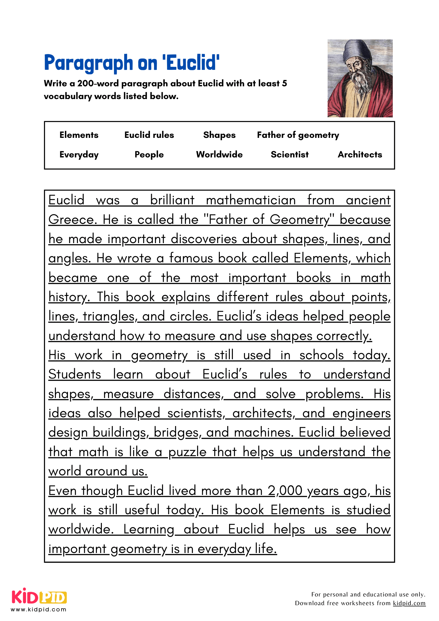 Paragraph on 'Euclid' - 200 Words