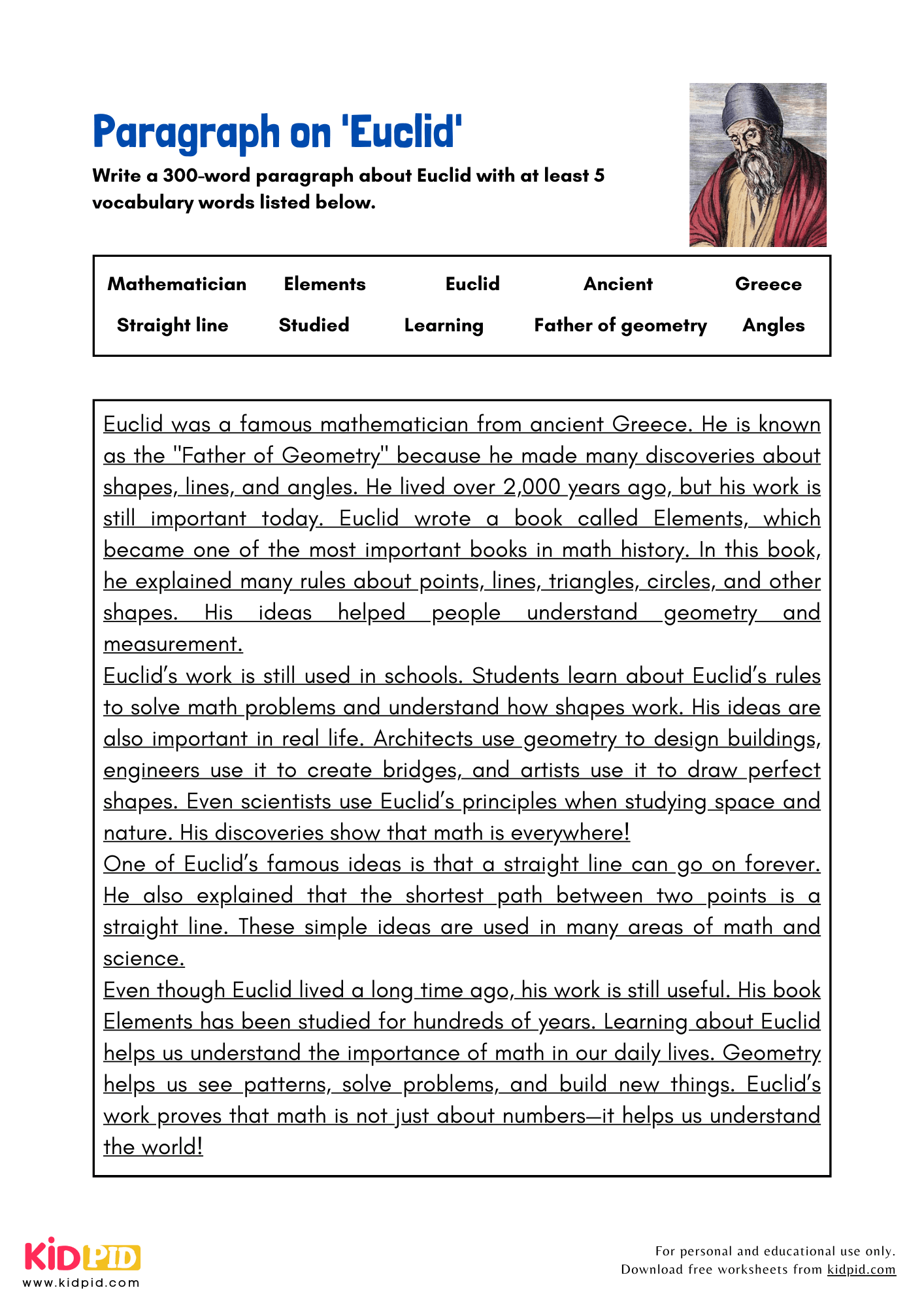 Paragraph on 'Euclid' - 300 Words