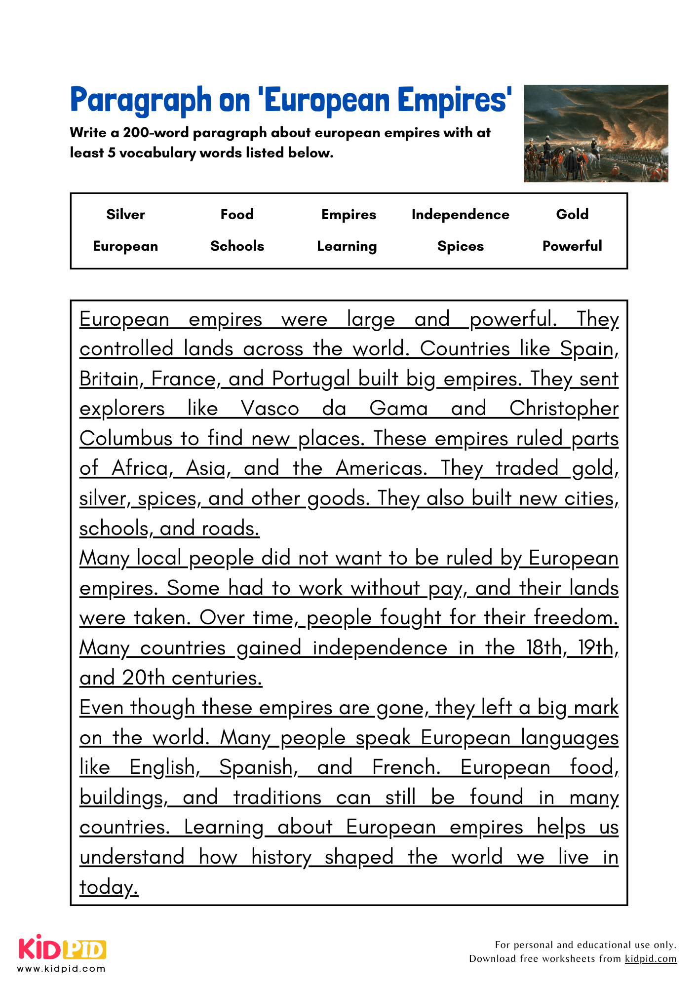 Paragraph on 'European Empires' - 200 Words