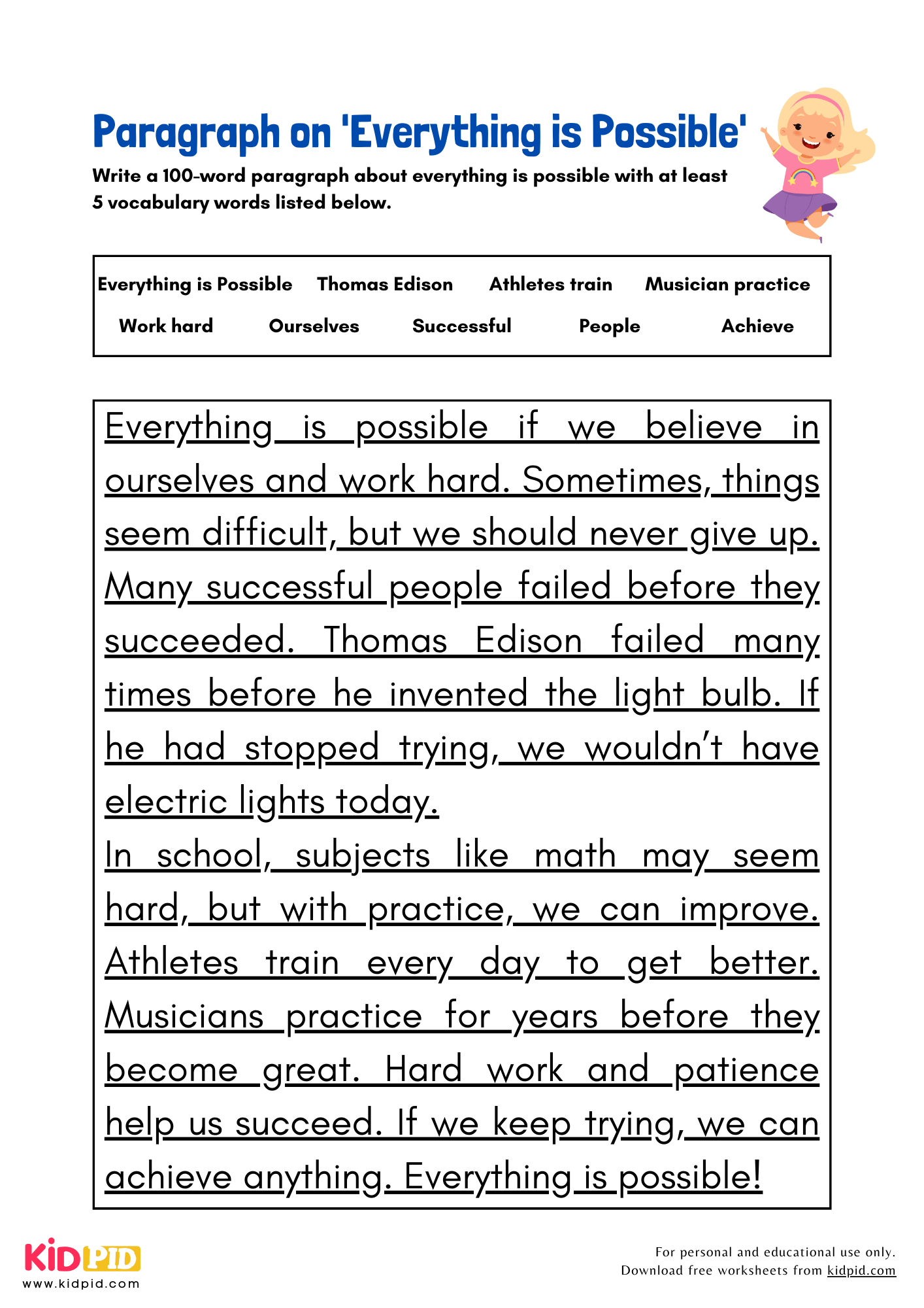 Paragraph on 'Everything is Possible' - 100 Words